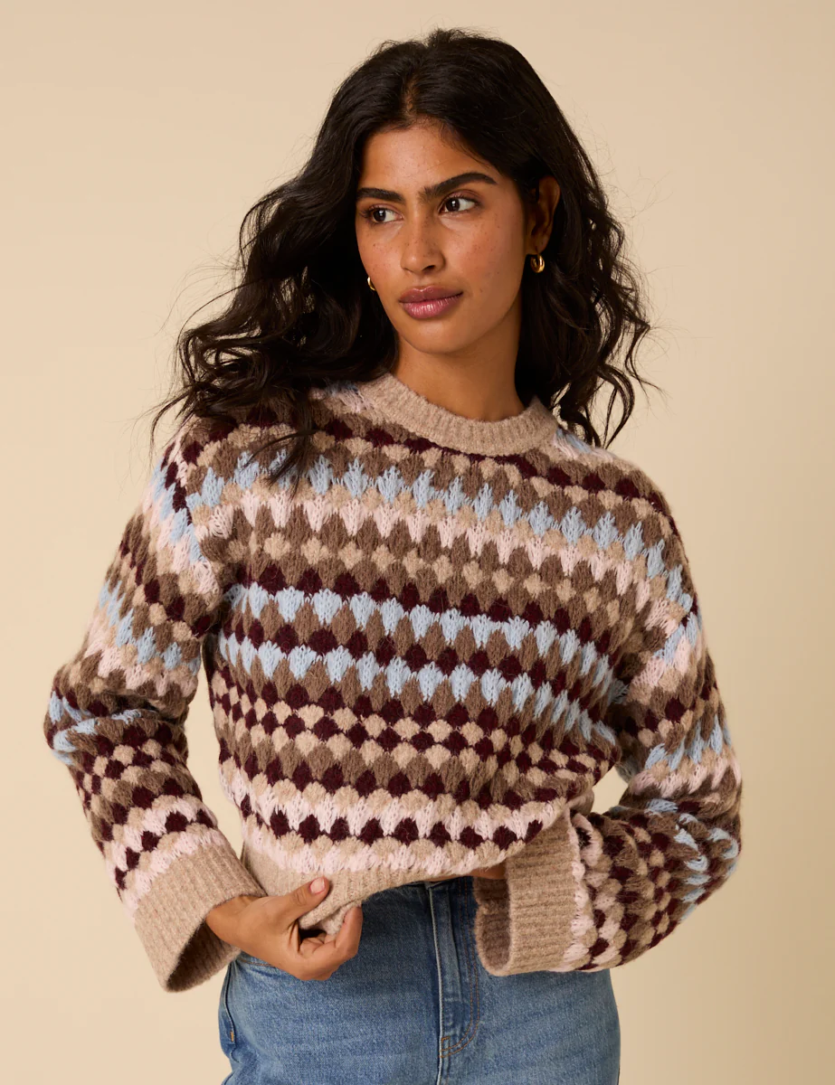 Multi Textured Round Neck Striped Jumper - Image 2