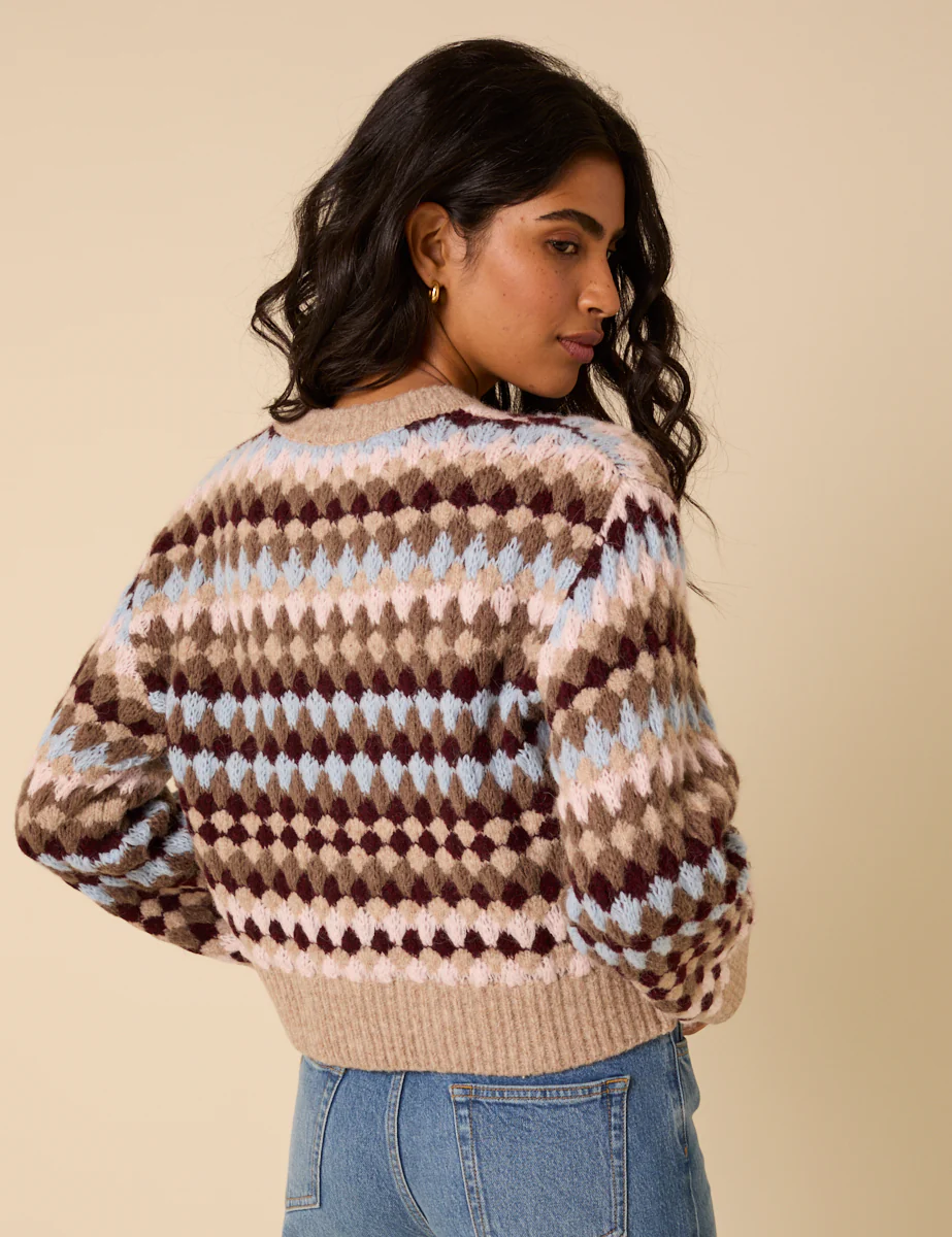 Multi Textured Round Neck Striped Jumper - Image 5