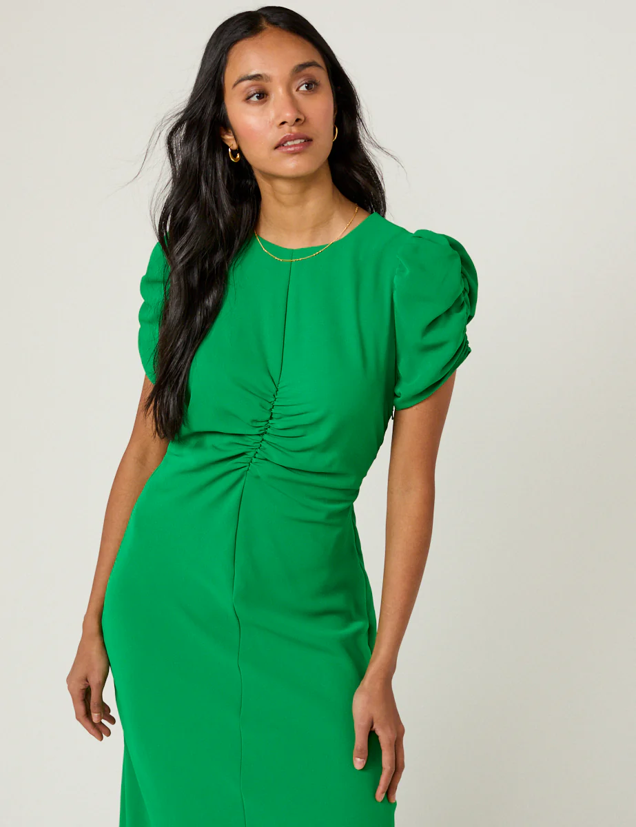 Green Ruched Naomi Midi Dress - Image 3