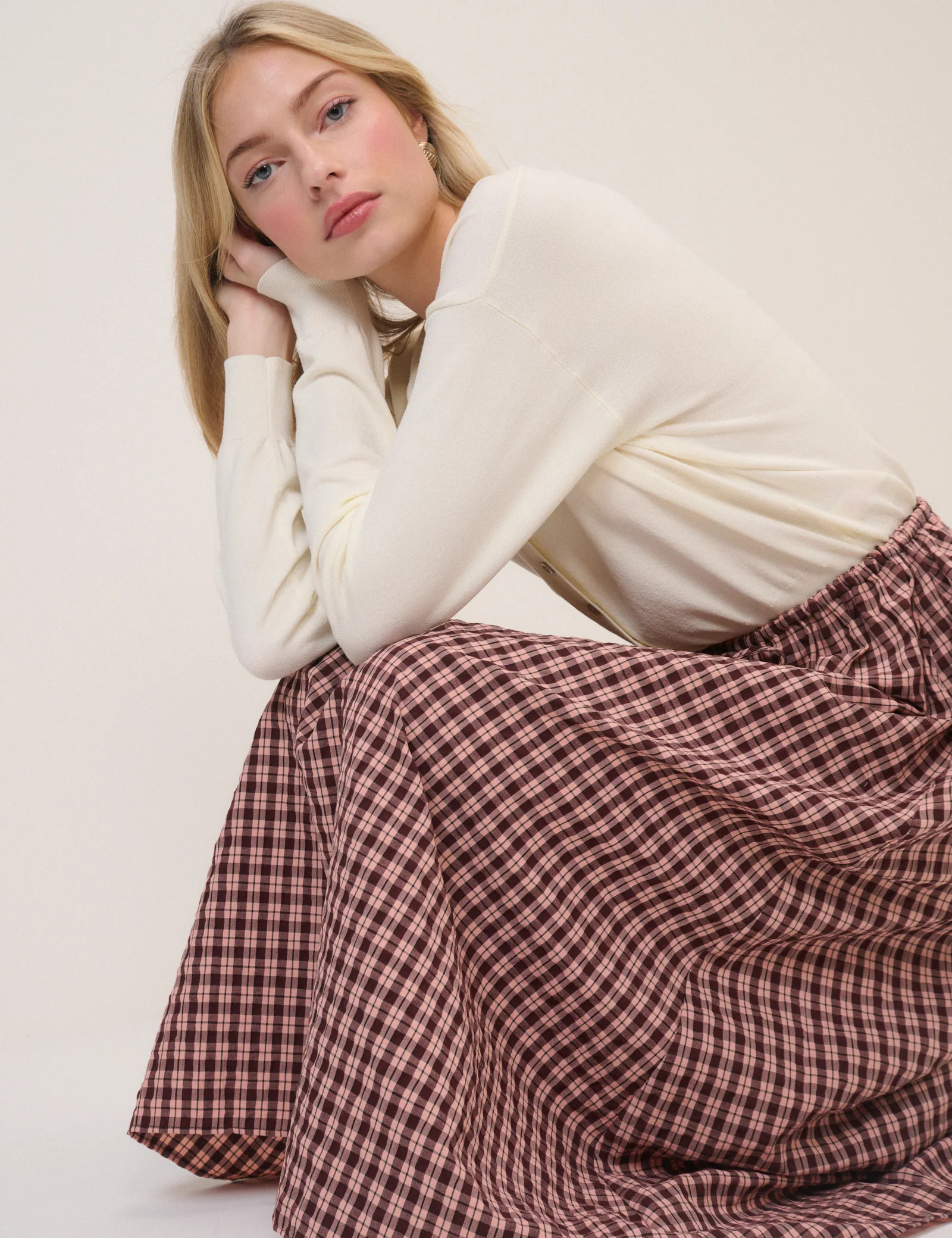 Pink And Brown Check Naples Midi Skirt - Image 3