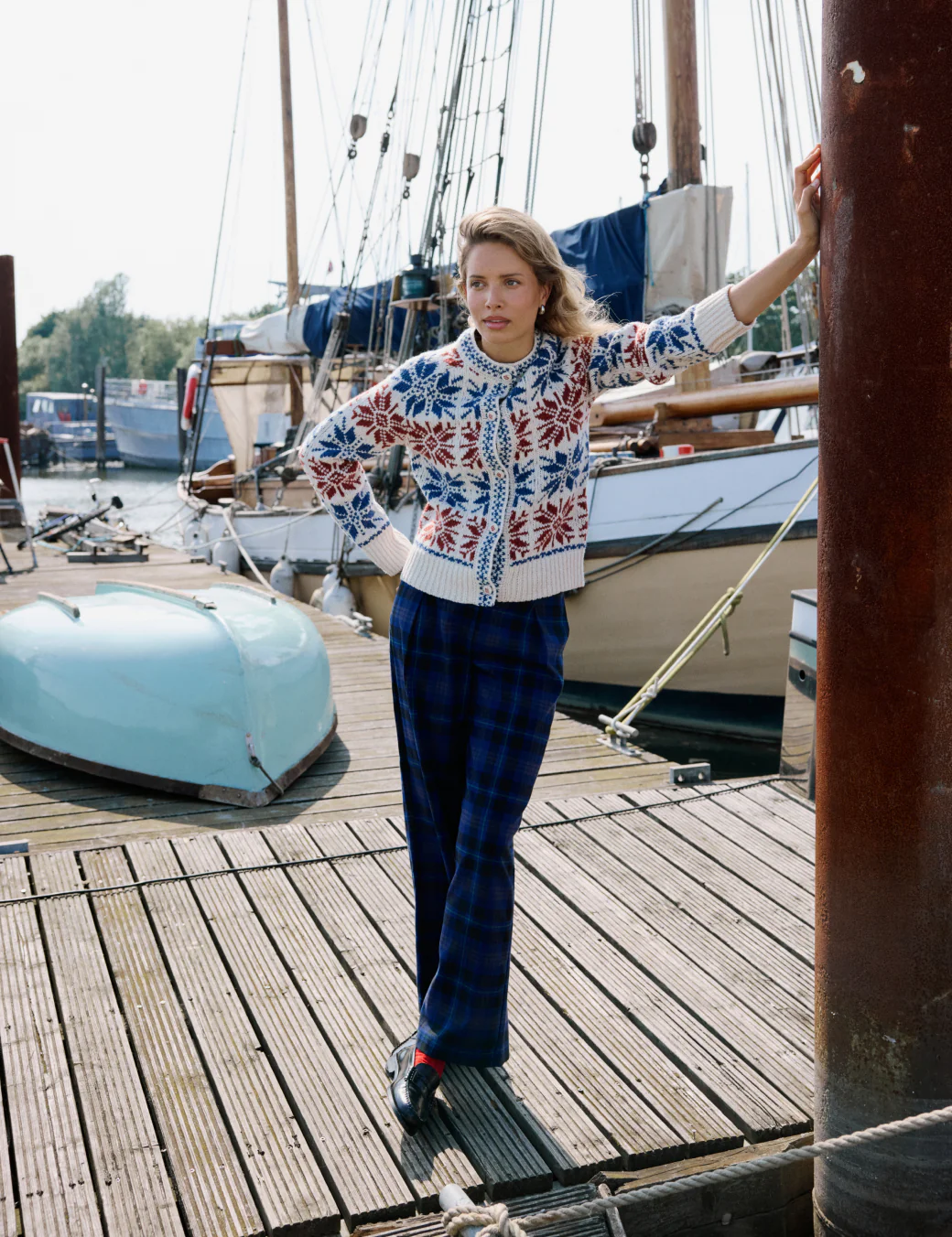 Navy Check Tailored Trousers - Image 2