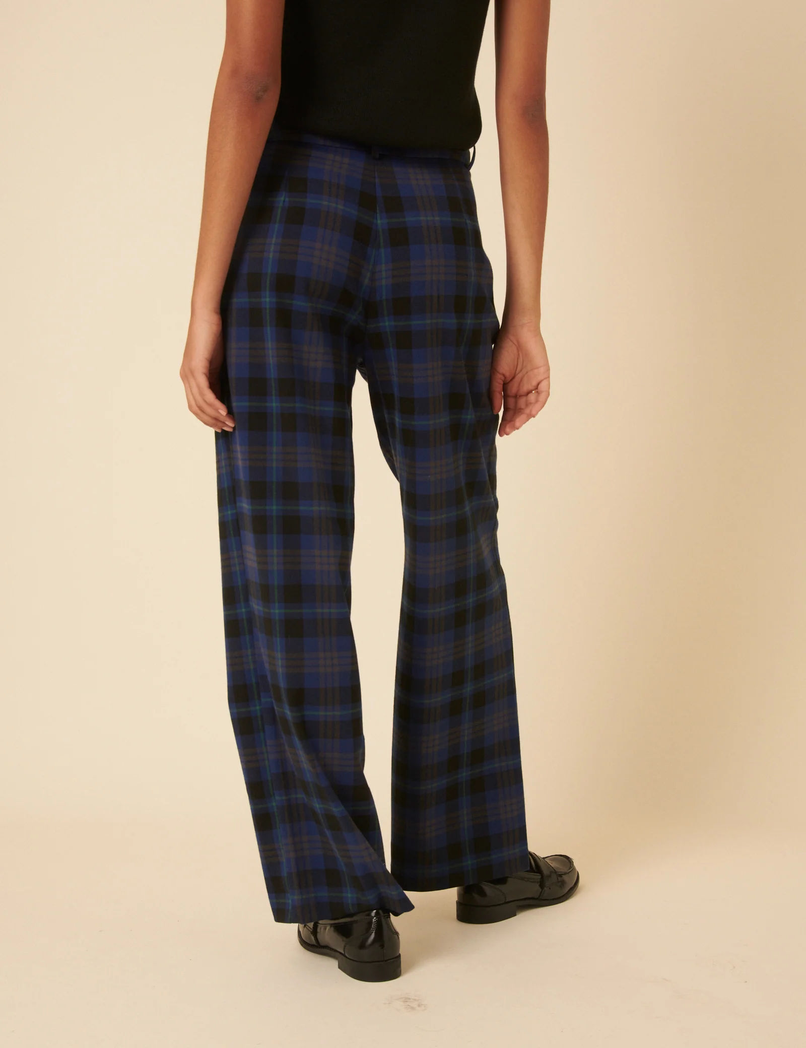 Navy Check Tailored Trousers - Image 5