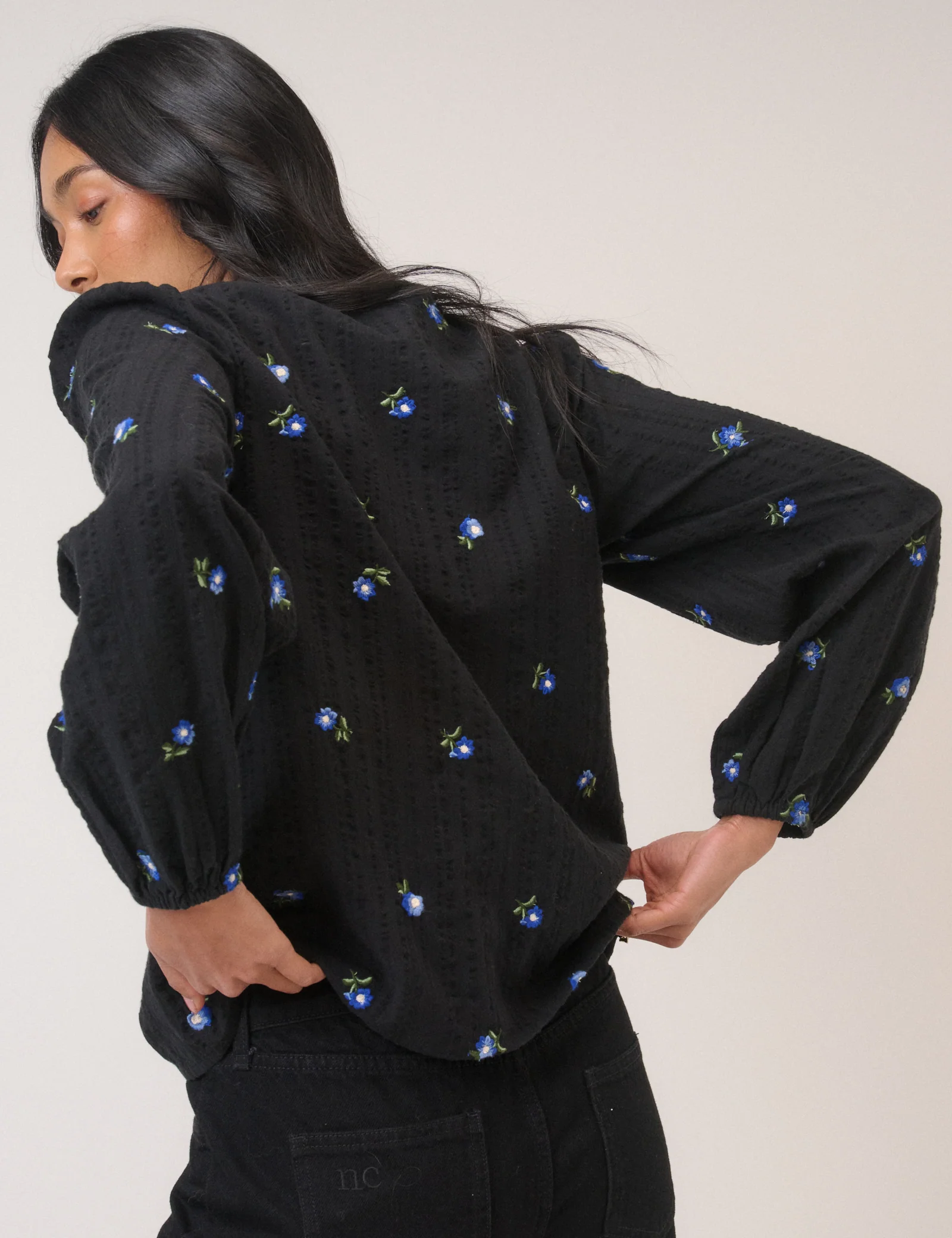 Black Floral Embroidered Blouse - Image 5