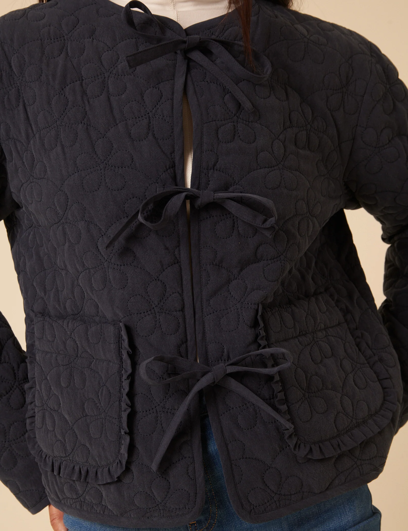 Navy Tie-Front Quilted Jacket - Image 4