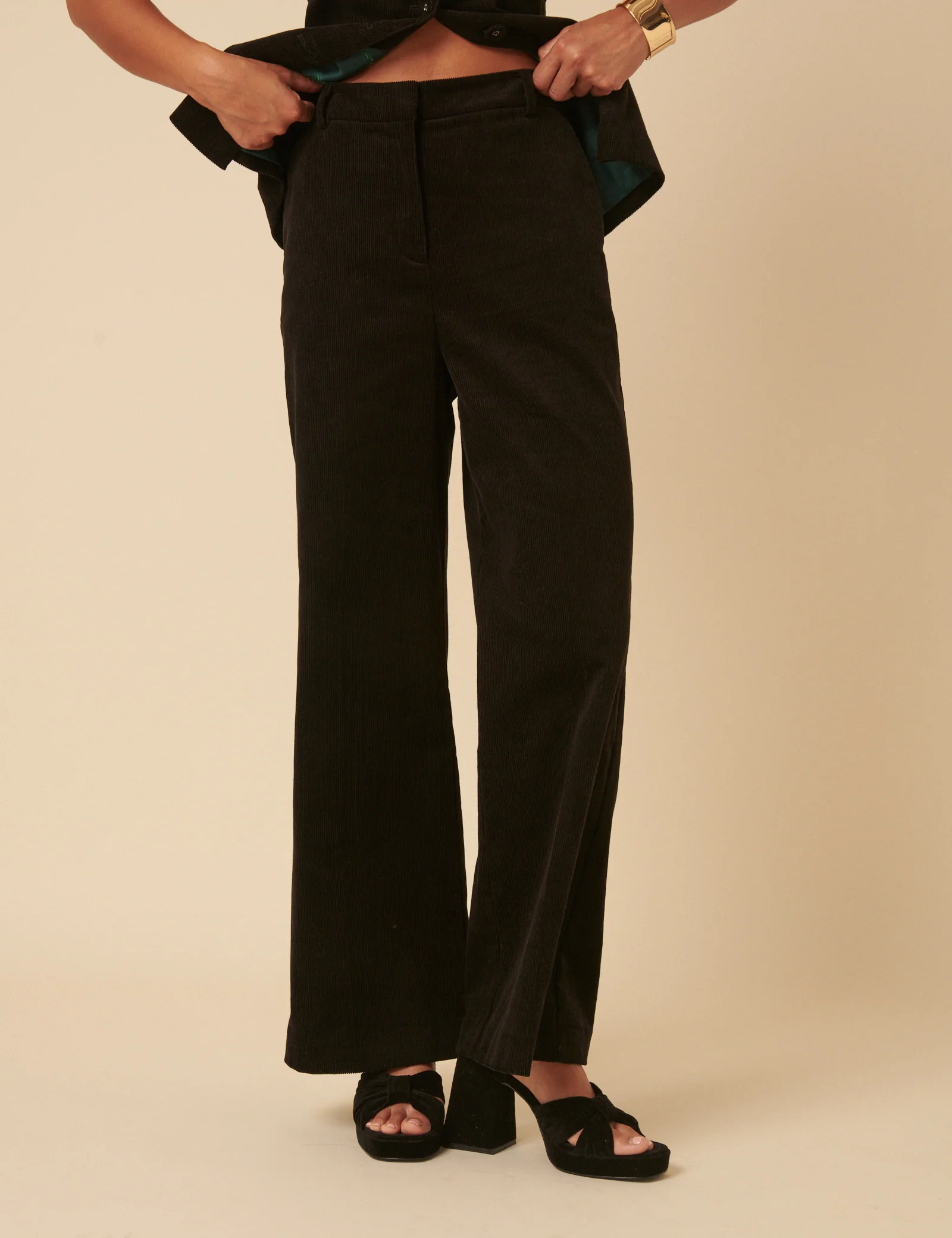 NC x Lisou Black Cord High Waist Wide Leg Trousers - Image 2
