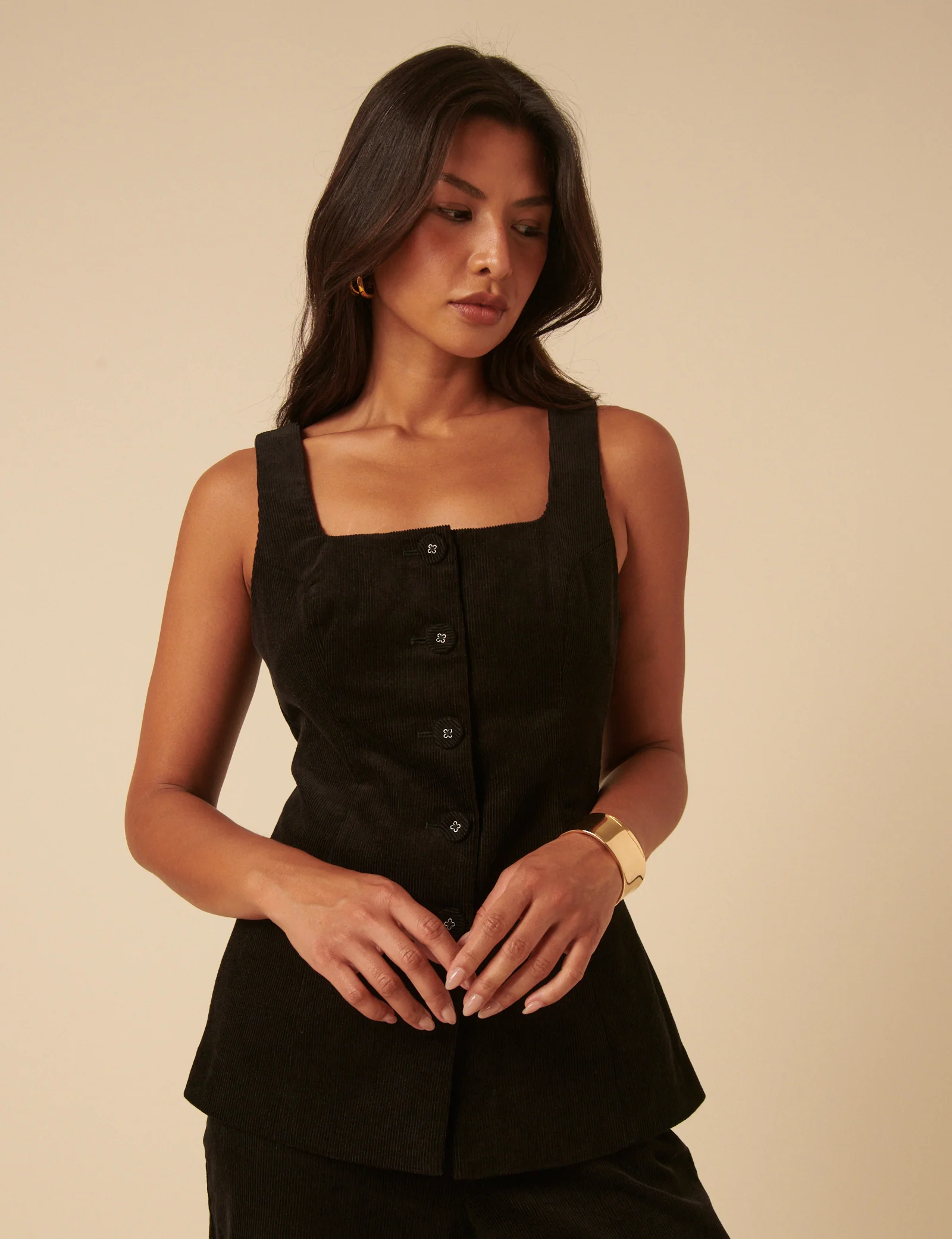 NC x Lisou Black Cord Longline Tailored Waistcoat - Image 2