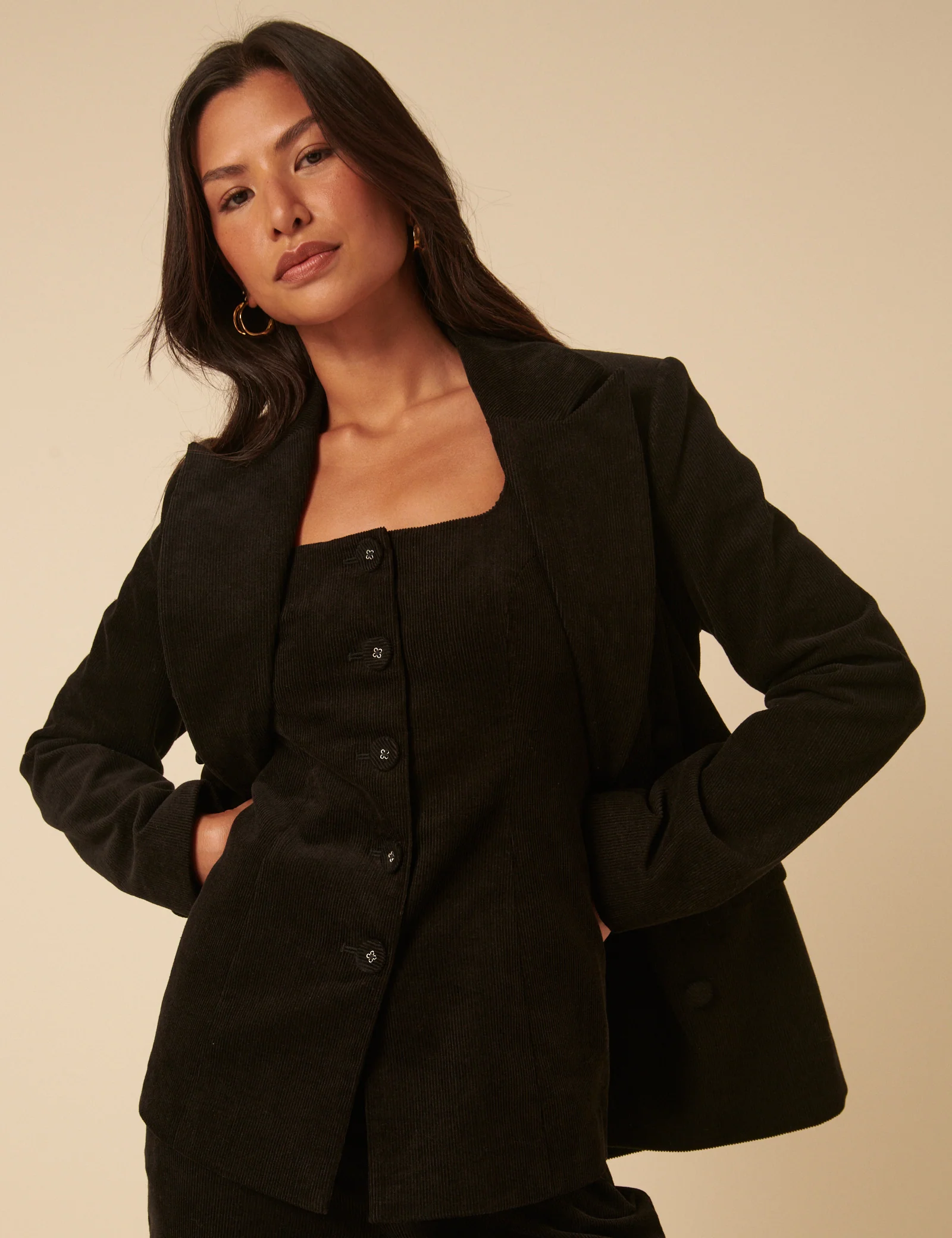 NC x Lisou Black Cord Longline Tailored Waistcoat - Image 4