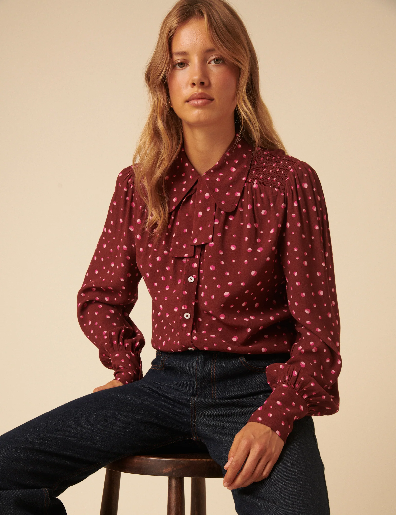 NC x Lisou Burgundy Crepe Statement Collar Blouse - Image 2