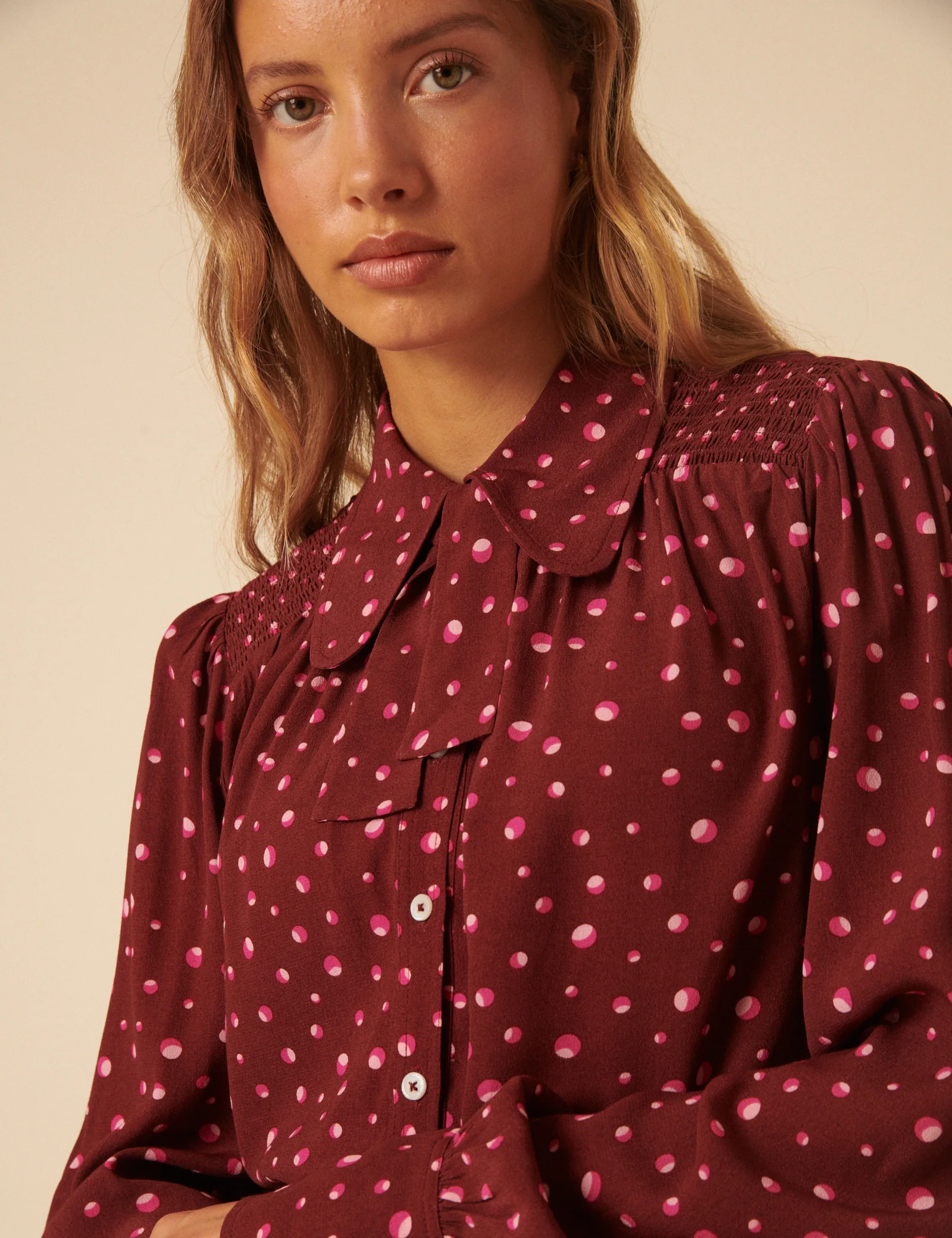 NC x Lisou Burgundy Crepe Statement Collar Blouse - Image 3