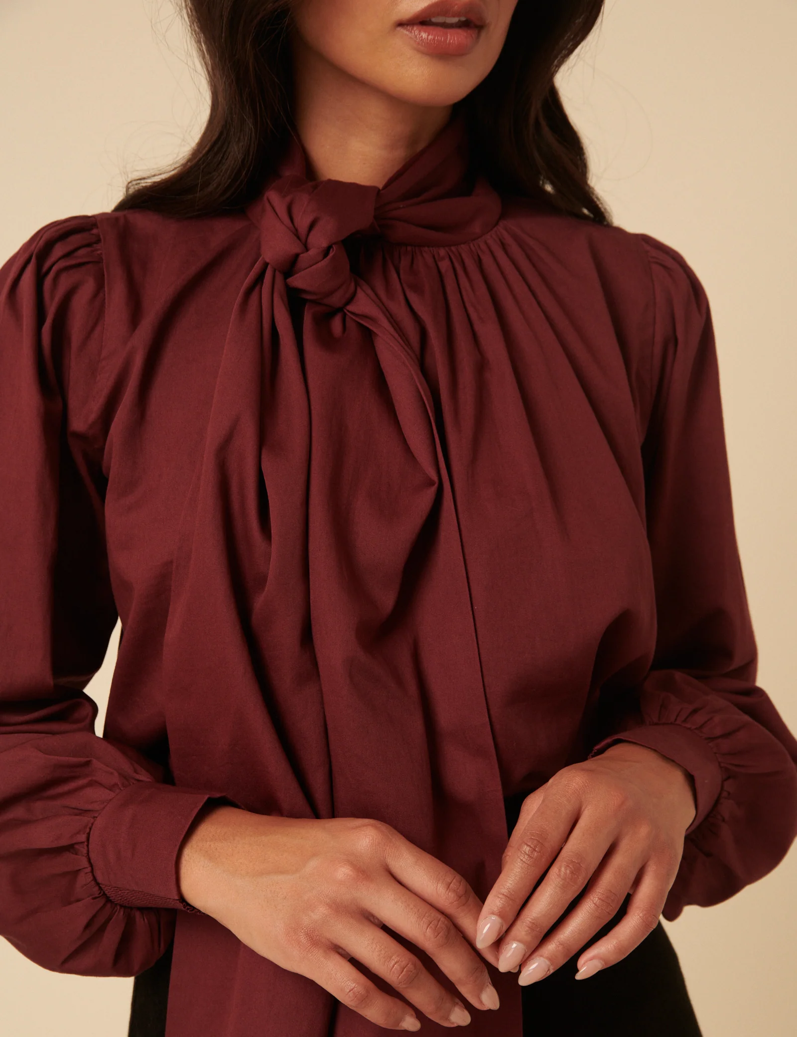 NC x Lisou Burgundy Tie Neck Long Sleeve Blouse - Image 2