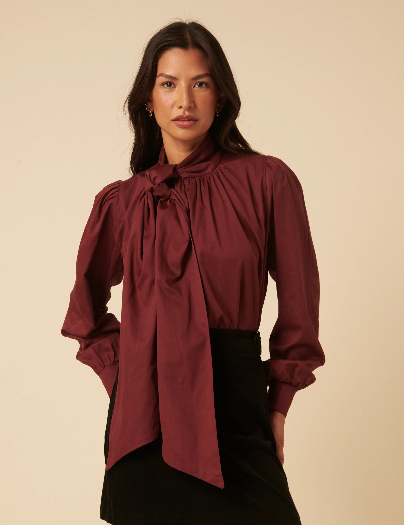 NC x Lisou Burgundy Tie Neck Long Sleeve Blouse - Image 3
