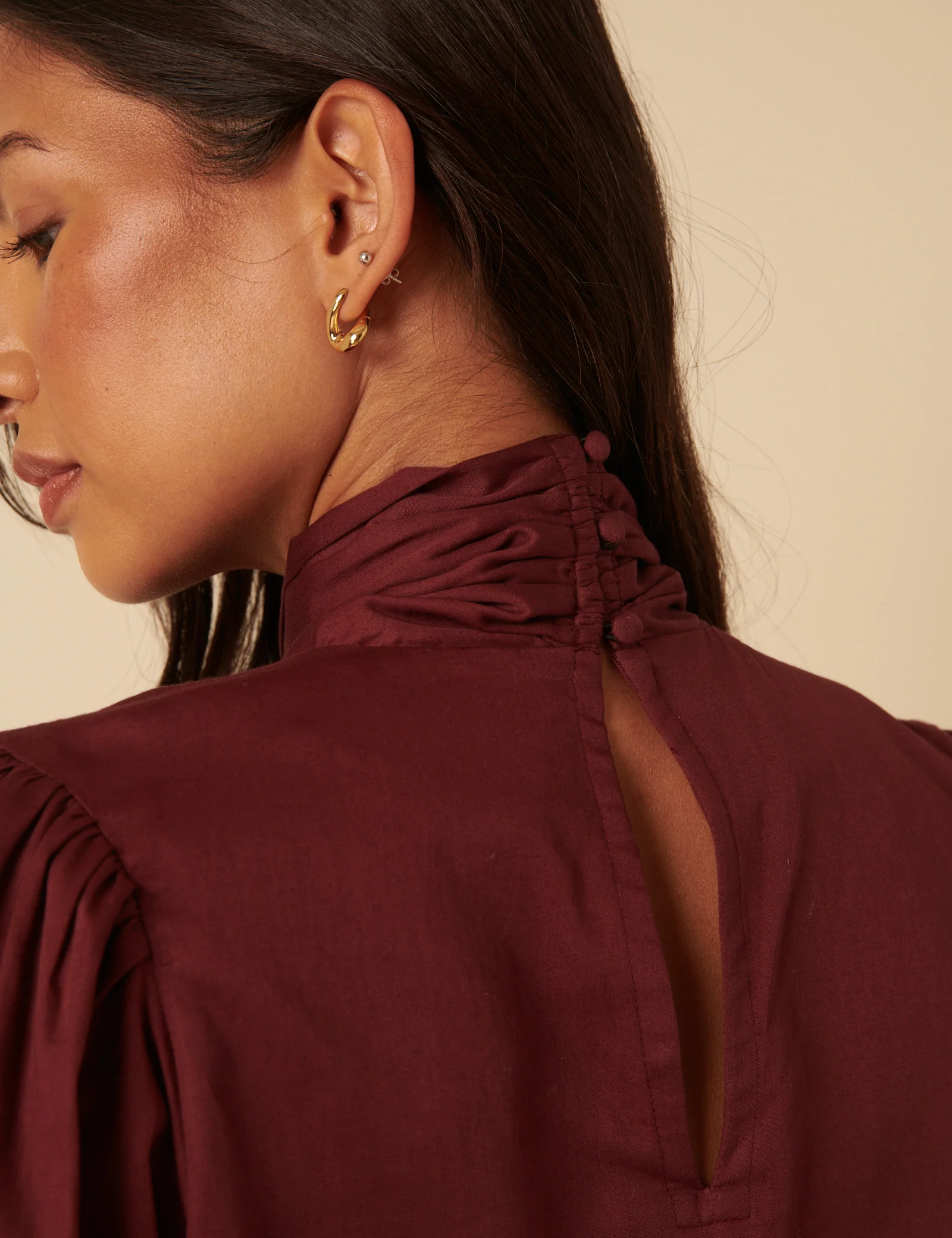 NC x Lisou Burgundy Tie Neck Long Sleeve Blouse - Image 4
