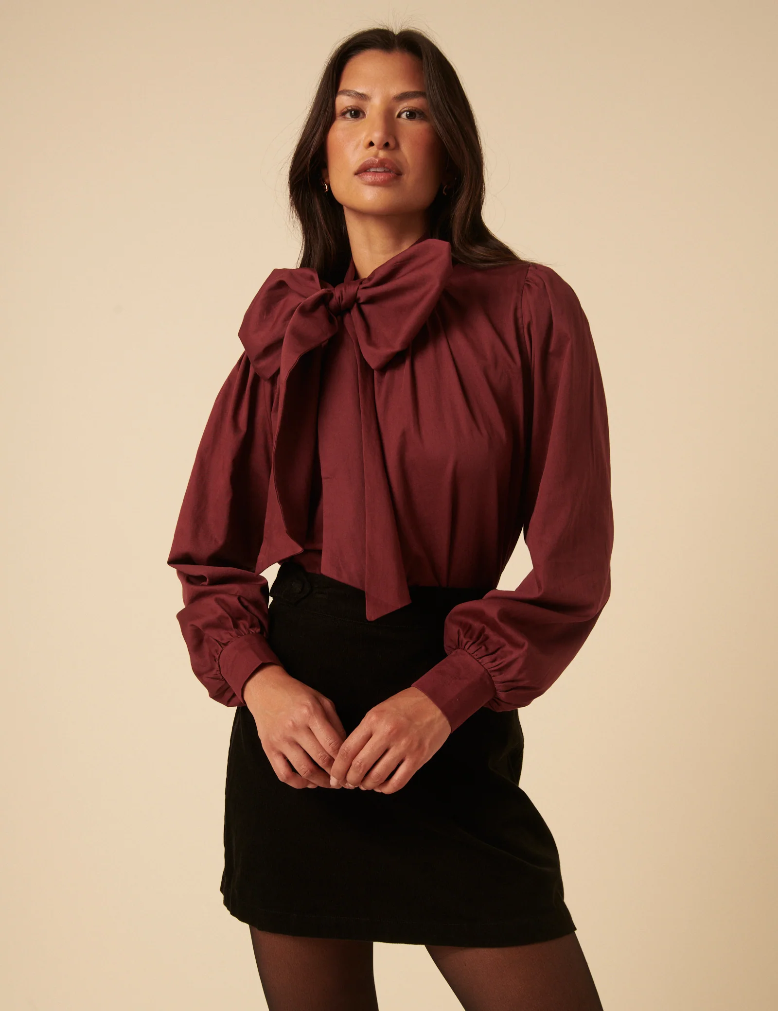 NC x Lisou Burgundy Tie Neck Long Sleeve Blouse - Image 5