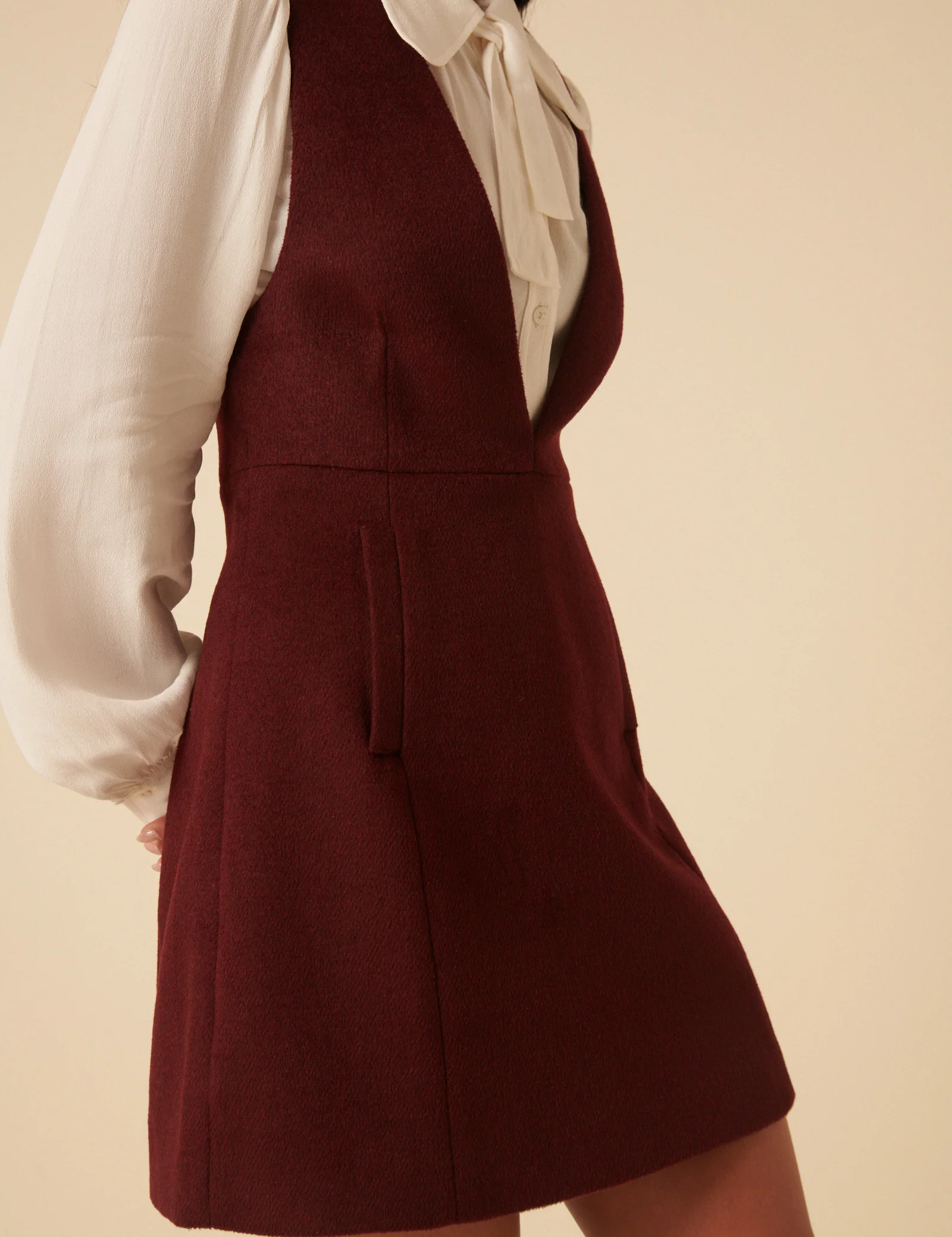 NC x Lisou Burgundy Wool Blend Pinafore Dress - Image 2