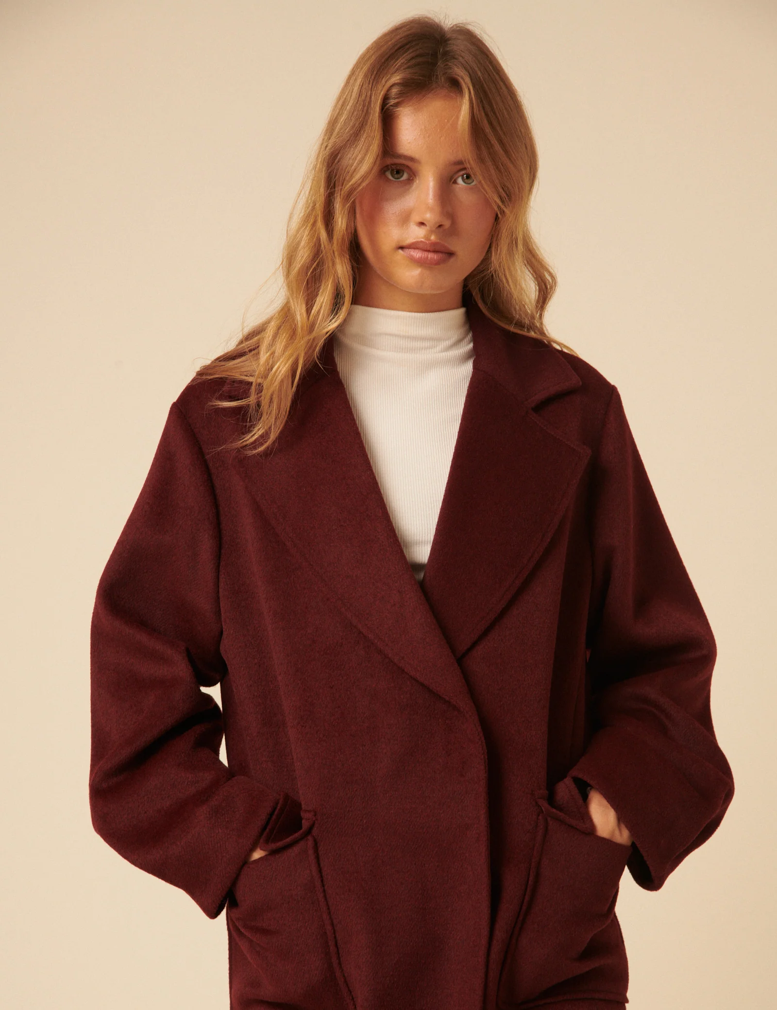 NC x Lisou Burgundy Wool Blend Tailored Longline Coat - Image 3