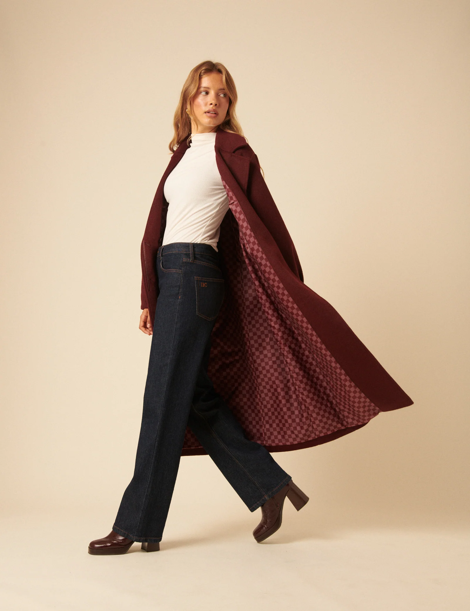 NC x Lisou Burgundy Wool Blend Tailored Longline Coat - Image 5