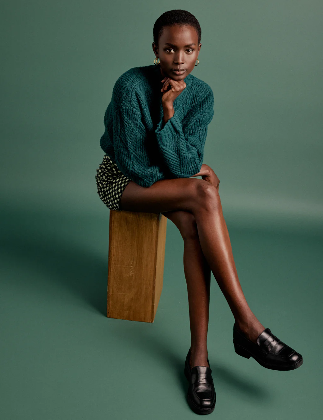 NC x Lisou Dark Green Mixed Stitch Checkerboard Knit Jumper - Image 4