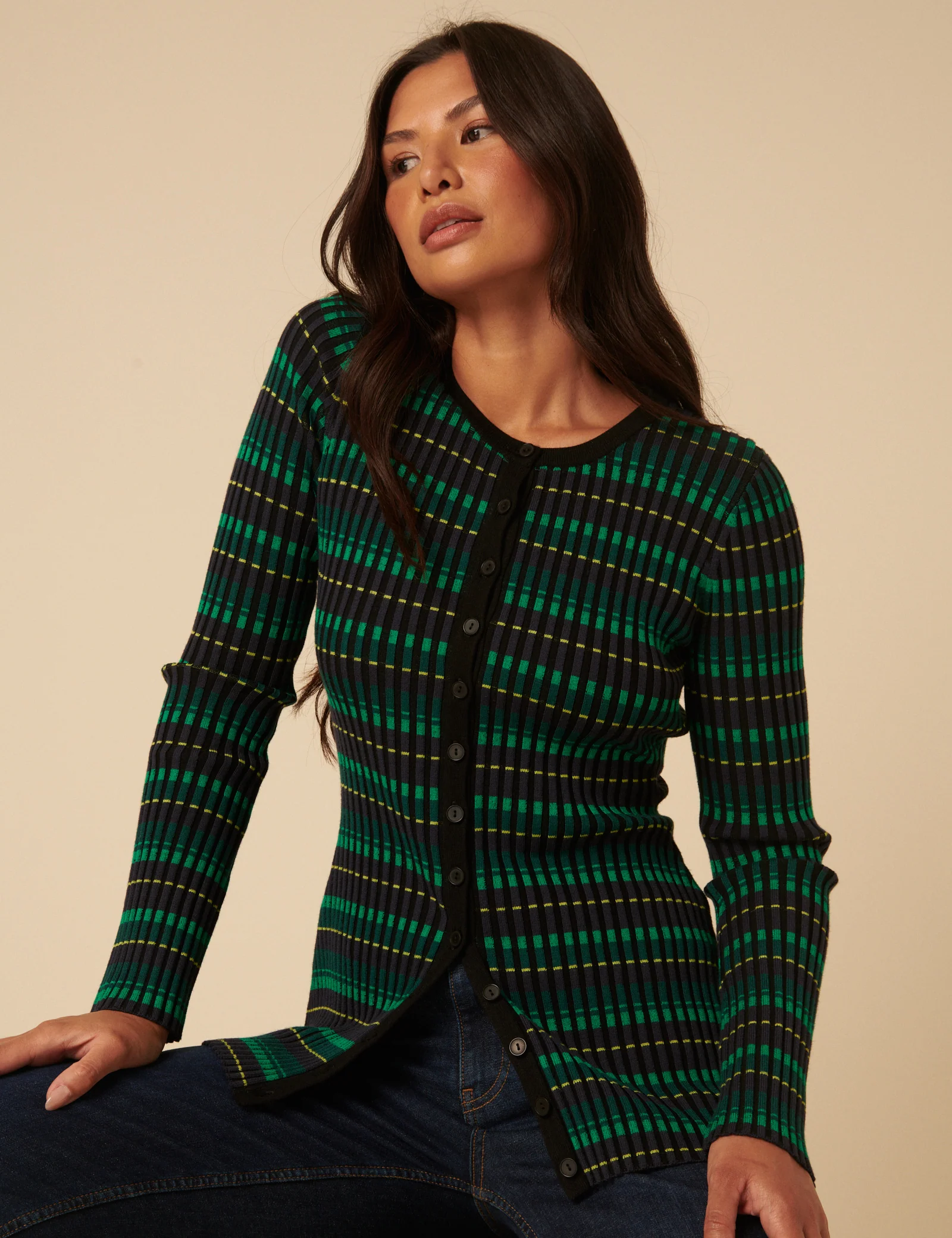 NC x Lisou Green Ribbed Knitted Pleated Long Sleeve Top - Image 2