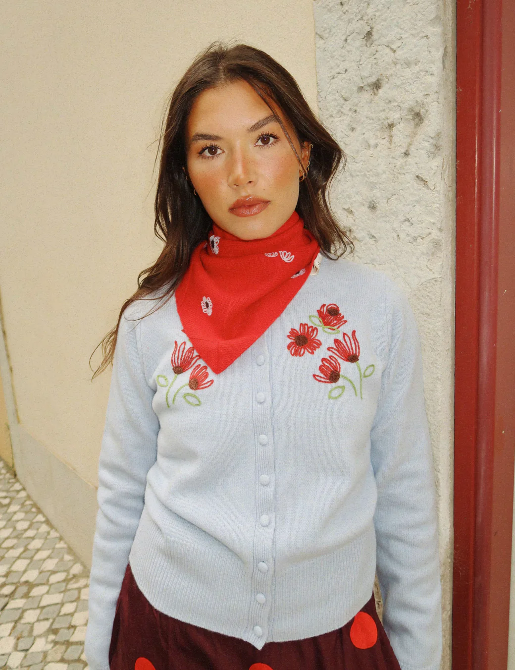 NC x TBCo Blue Floral Embroidered Wool Cardigan - Image 2