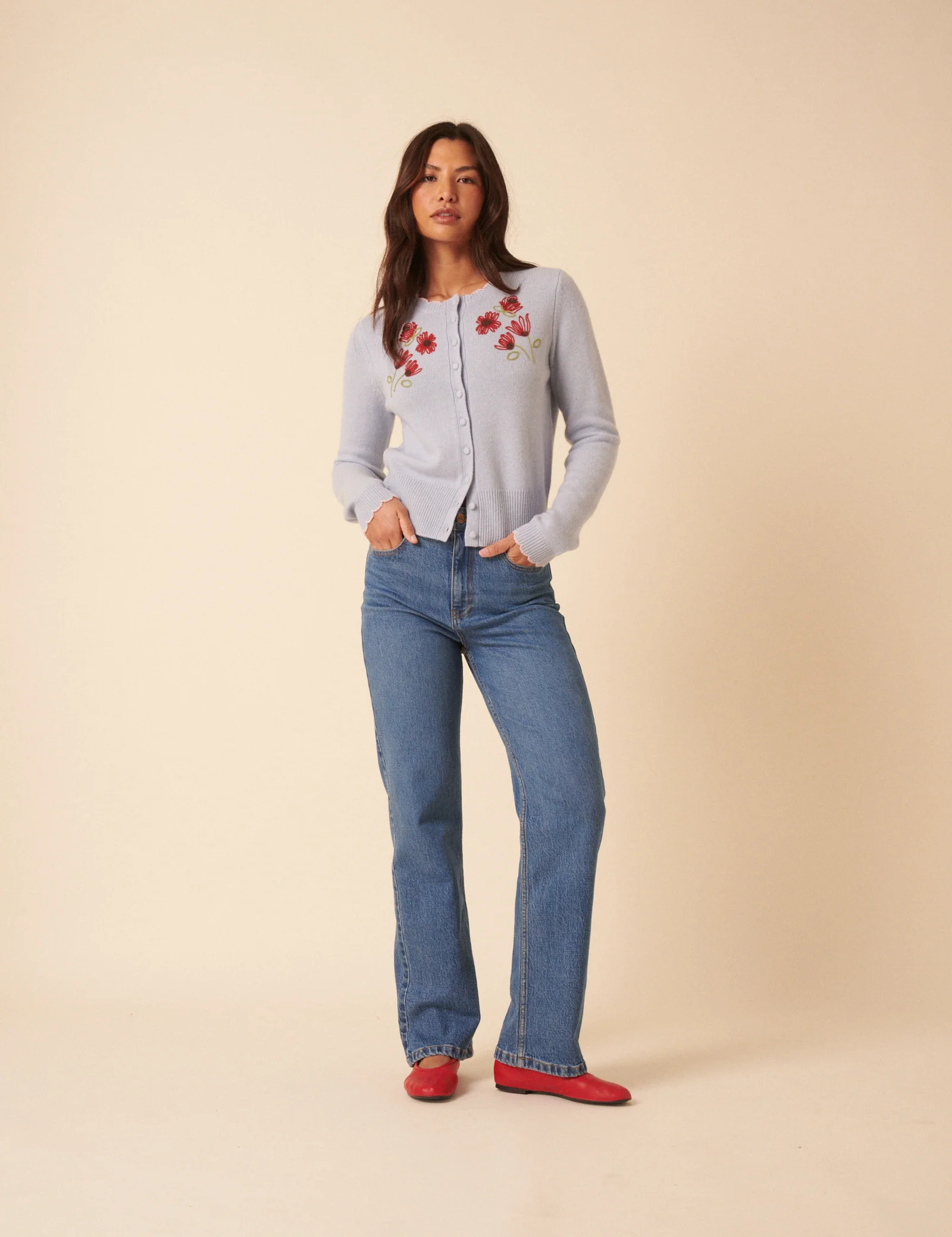 NC x TBCo Blue Floral Embroidered Wool Cardigan - Image 3