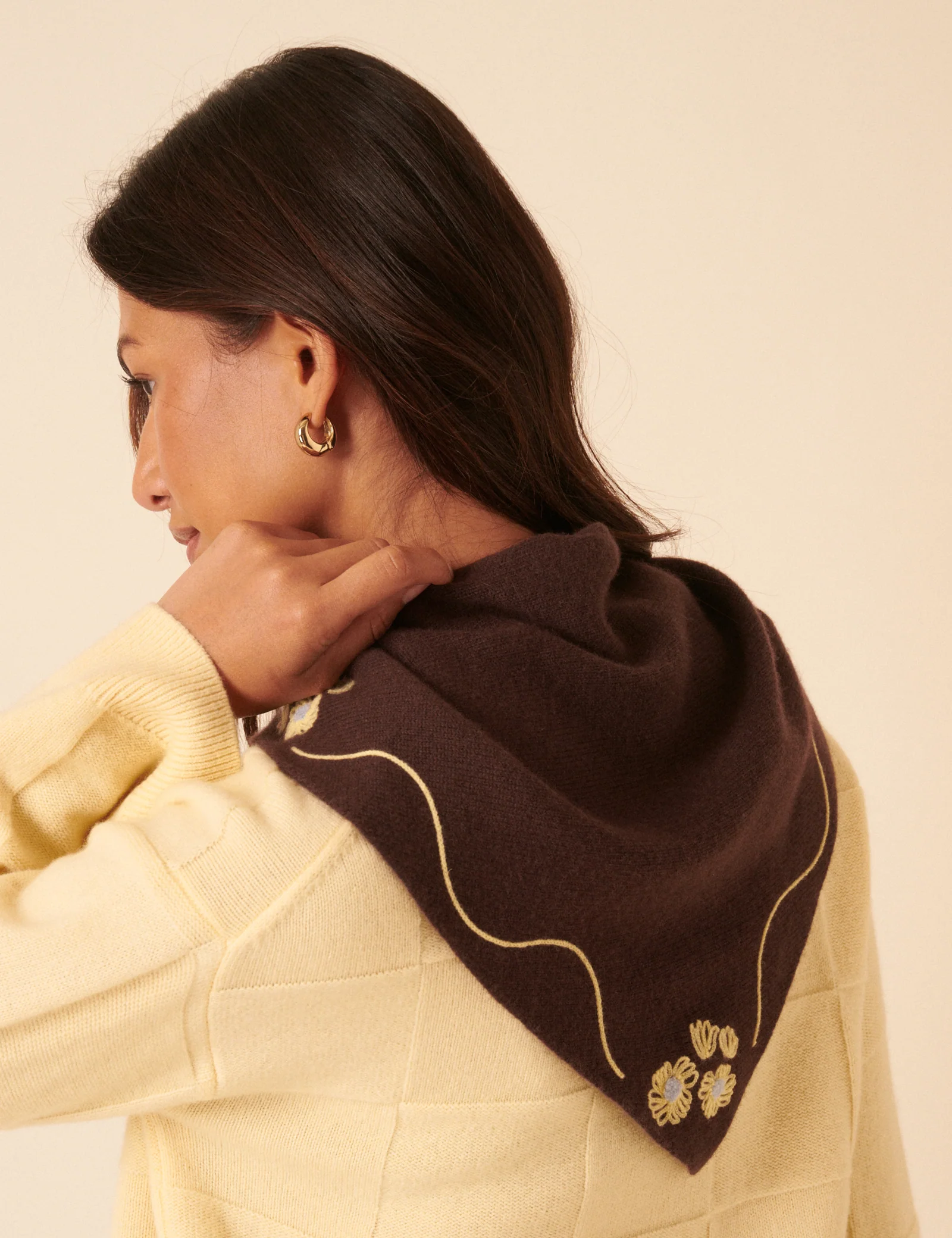 NC x TBCo Brown Floral Wool Triangle Scarf - Image 3