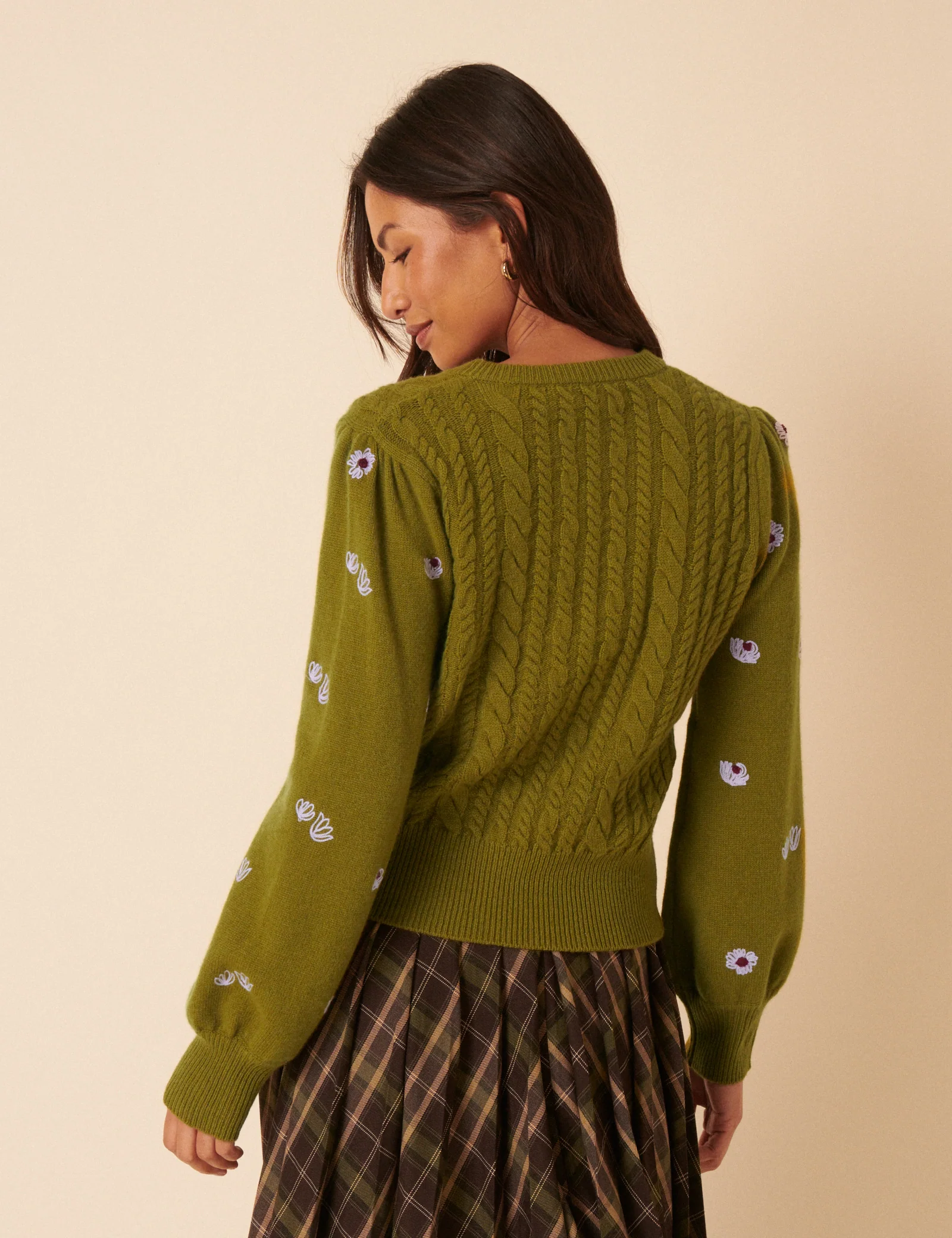 NC x TBCo Green Cable Knit Embroidered Wool Cardigan - Image 5