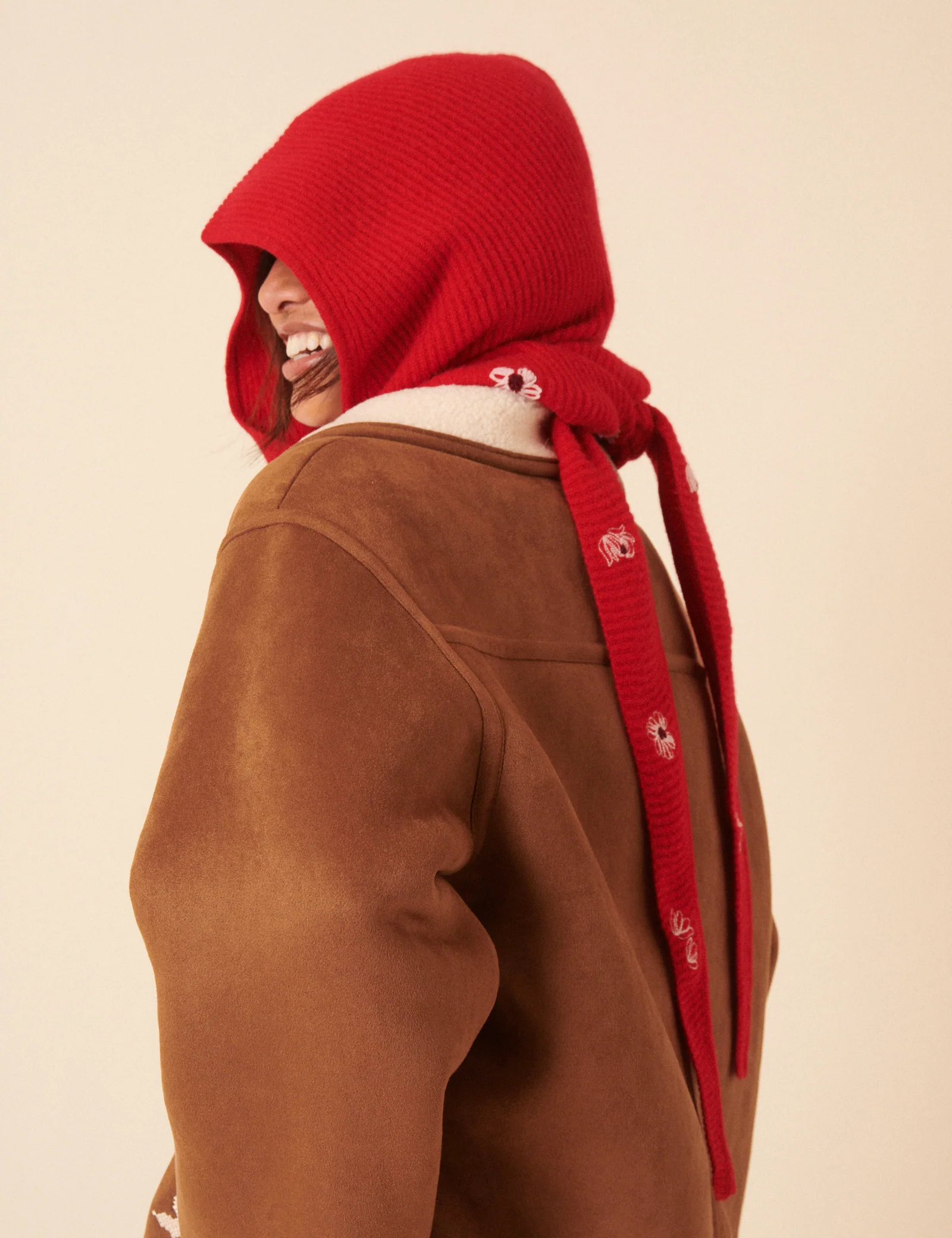 NC x TBCo Red Floral Wool Triangle Hood - Image 5
