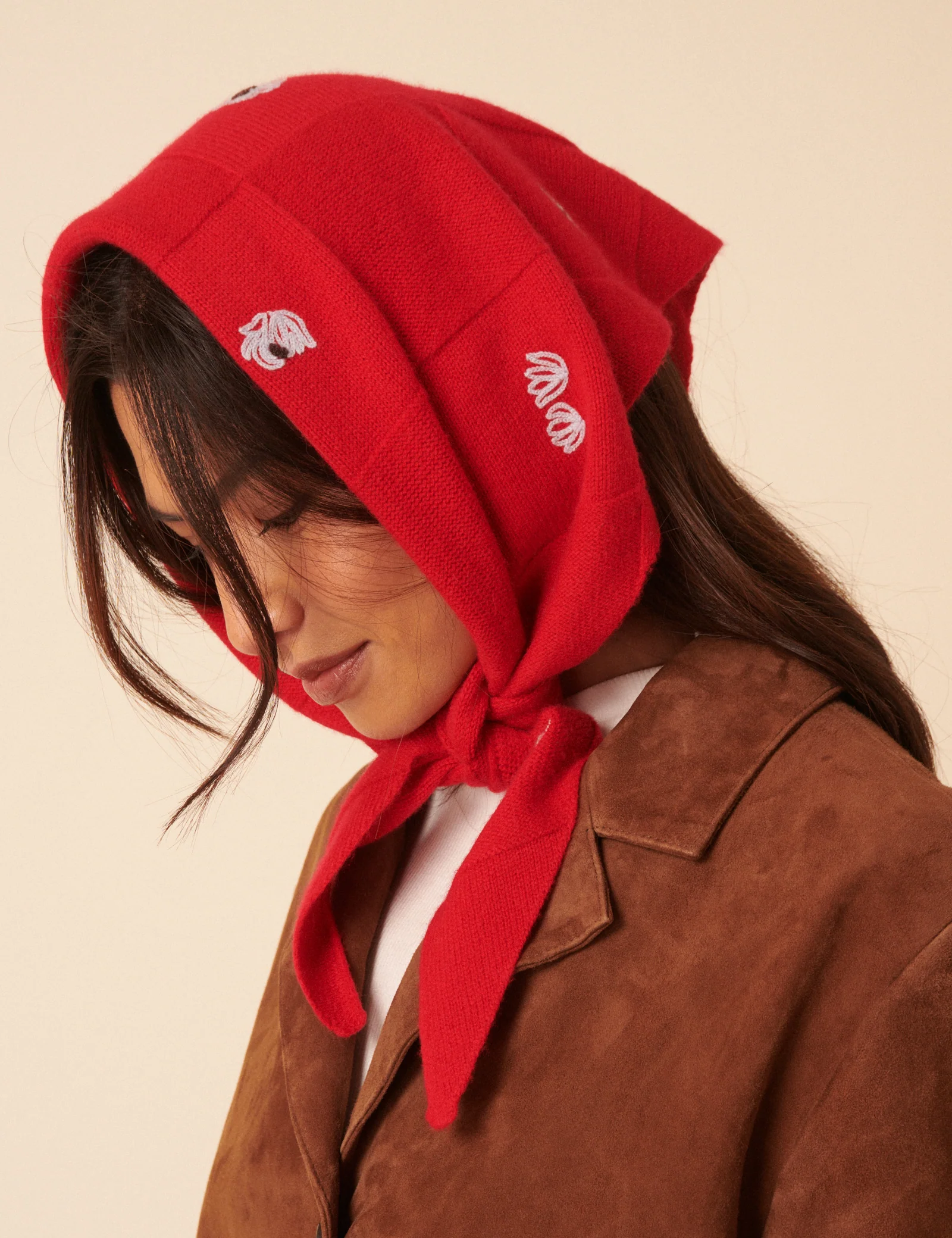 NC x TBCo Red Floral Wool Triangle Scarf - Image 3