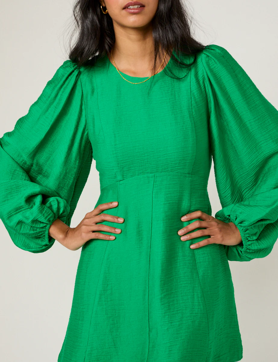 Green Balloon Sleeve Nicki Mini Dress - Image 3