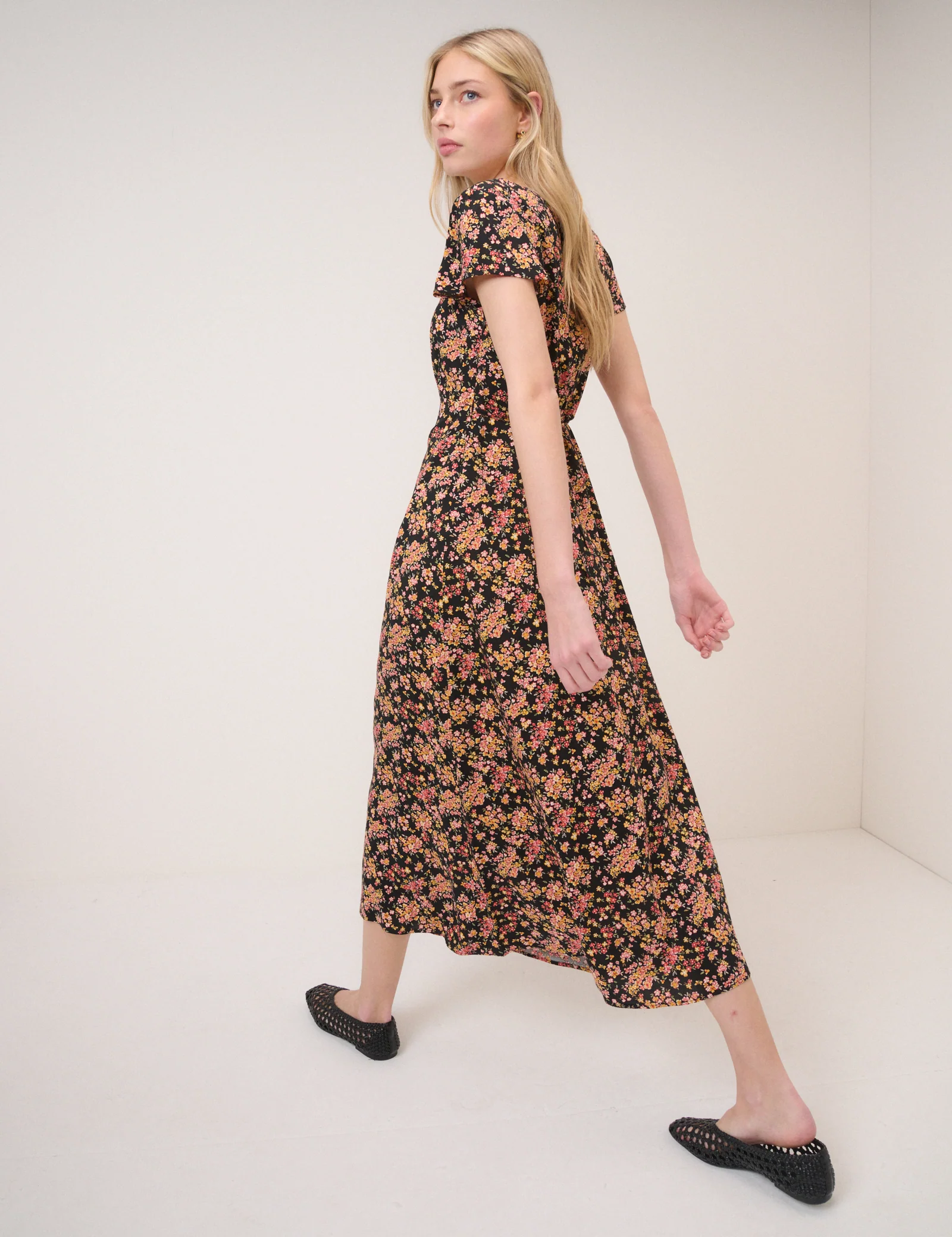 Black Floral Nora Midi Dress - Image 4