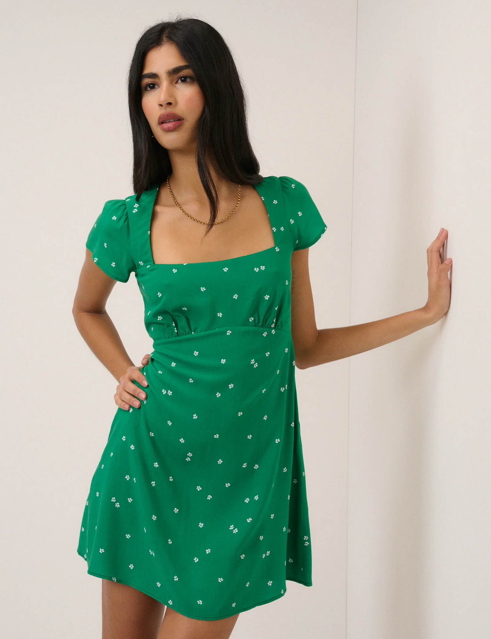 Green Ditsy Floral Nora Mini Dress - Image 4