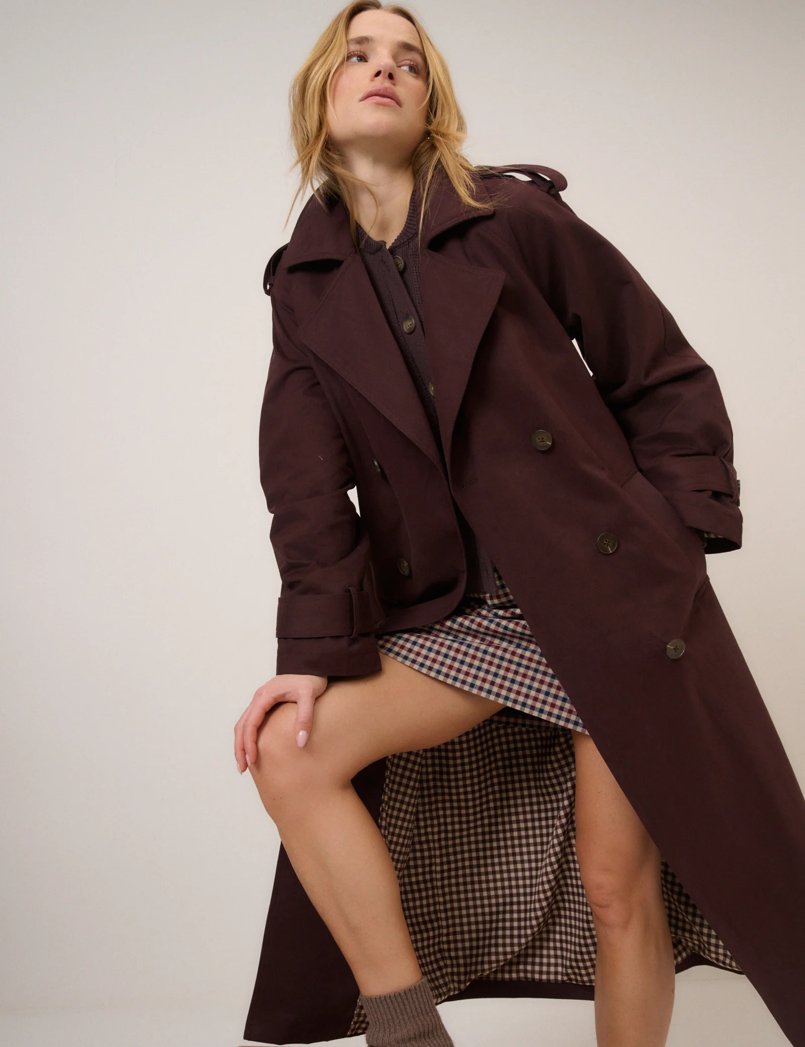 Chocolate Brown Double Breasted Trench Coat - Image 2