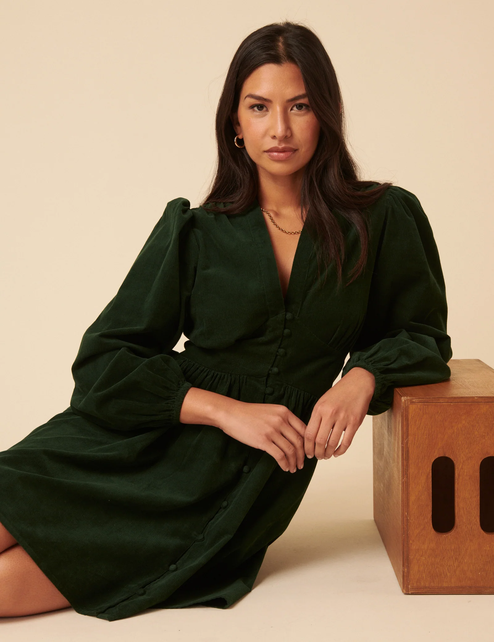 Forest Green Cord Starlight Mini Dress - Image 4