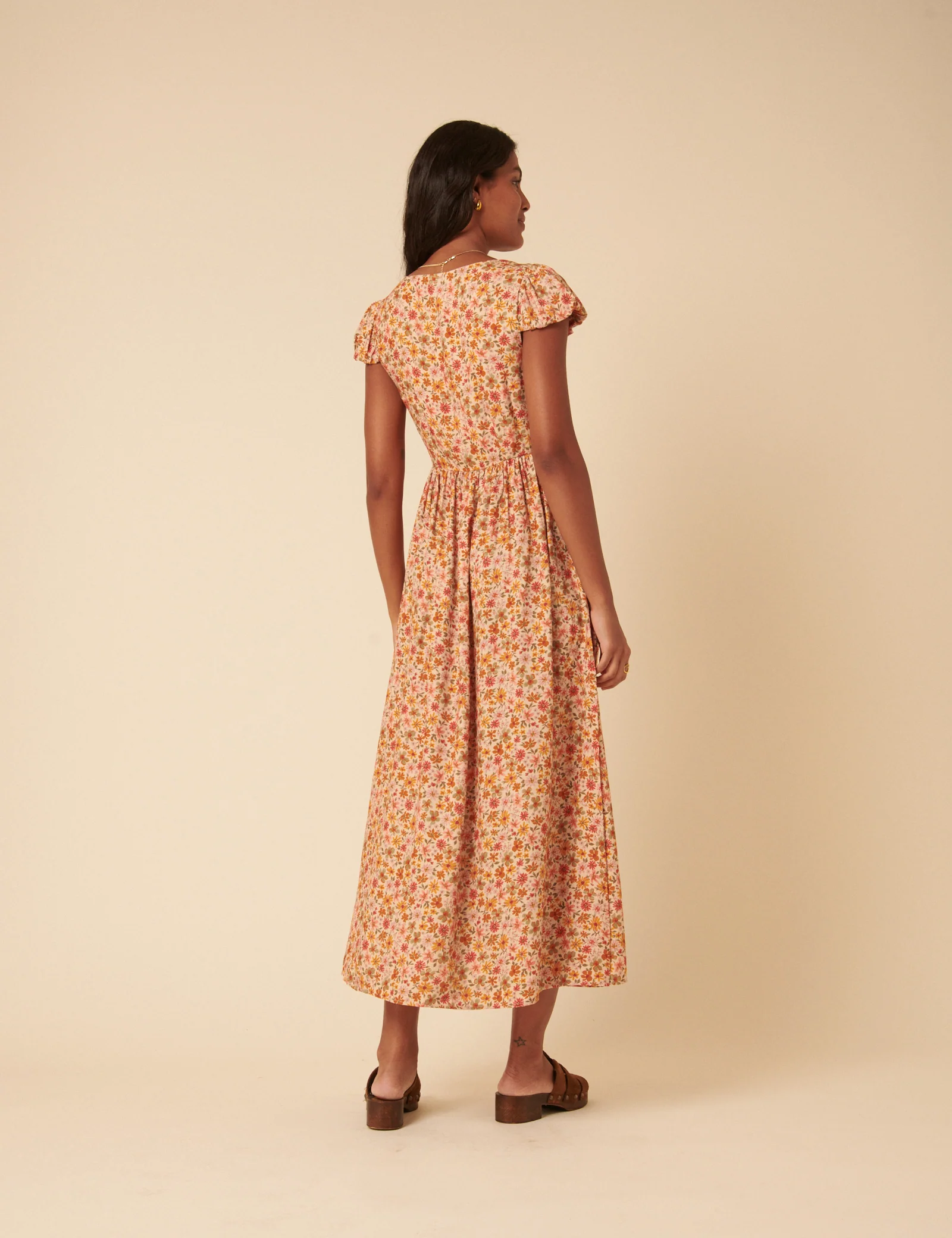 Orange Floral Puff Sleeve Cora Midi Dress - Image 5
