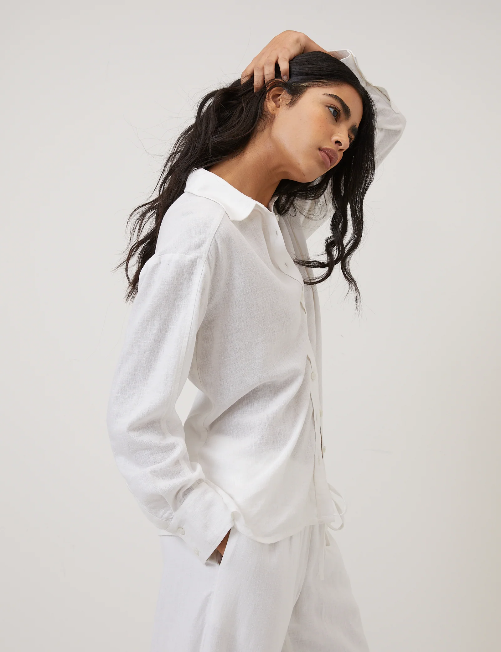 White Oversized Linen-Blend Shirt - Image 2