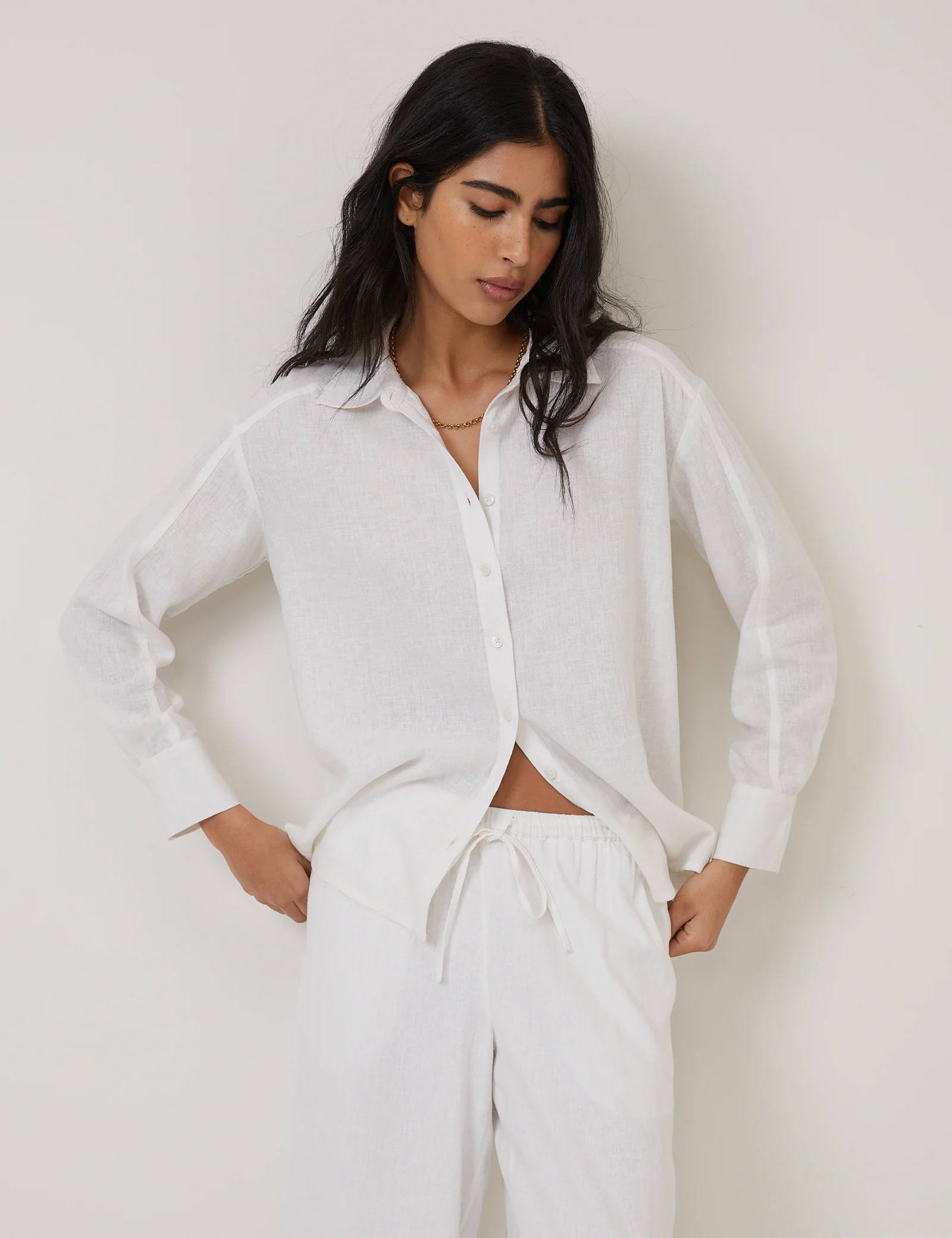 White Oversized Linen-Blend Shirt - Image 3