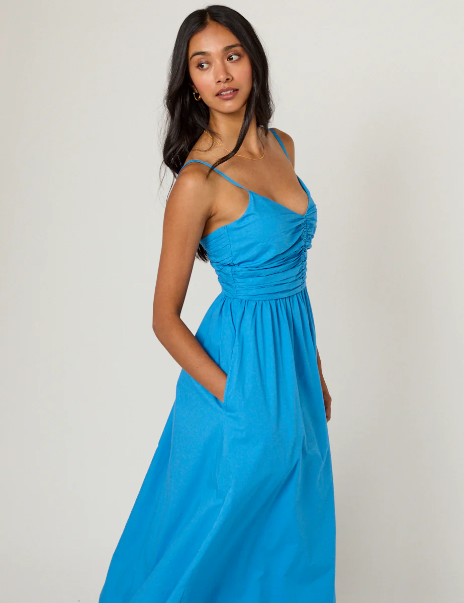 Blue Ruched Paige Maxi Dress - Image 2