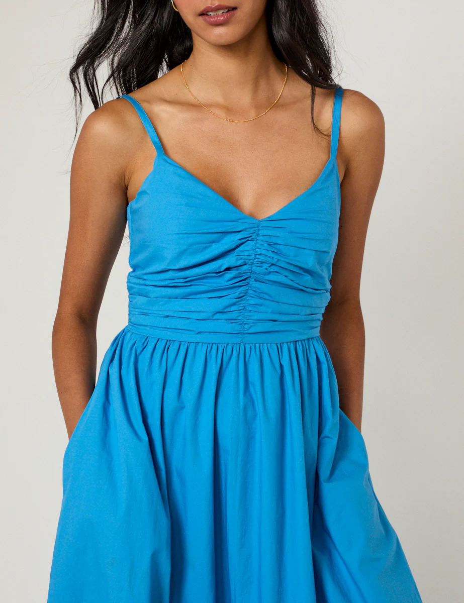 Blue Ruched Paige Maxi Dress - Image 3