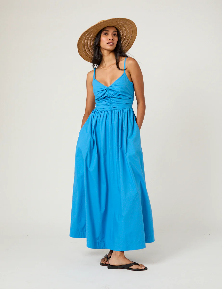 Blue Ruched Paige Maxi Dress - Image 4