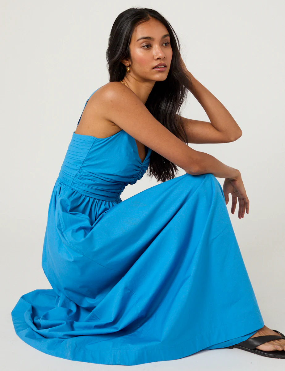 Blue Ruched Paige Maxi Dress - Image 5