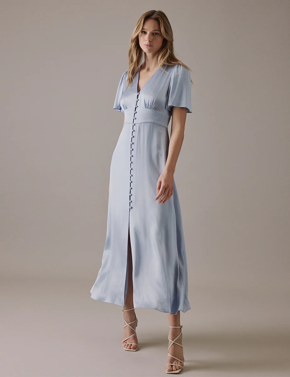 Pale Blue V-Neck Midi Erin Dress - Image 3