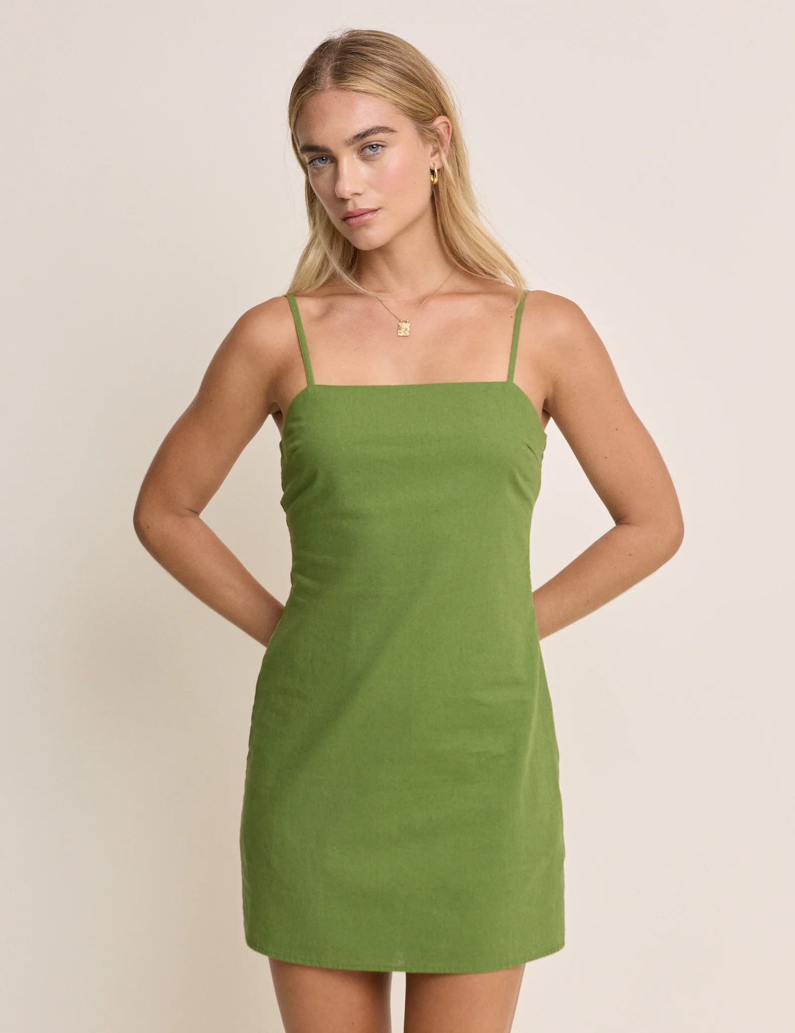 Green Linen-Blend Palma Mini Dress
