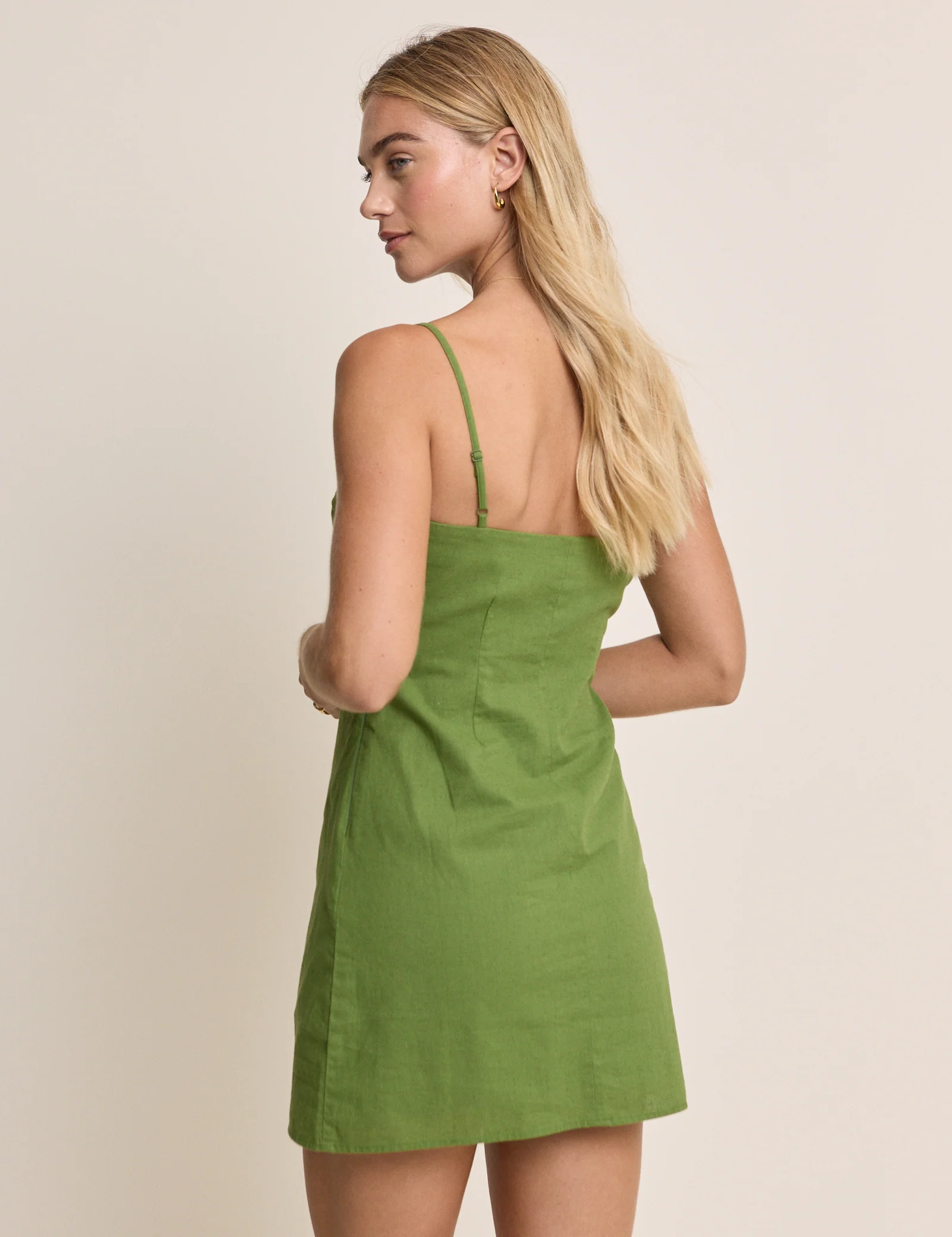 Green Linen-Blend Palma Mini Dress - Image 4