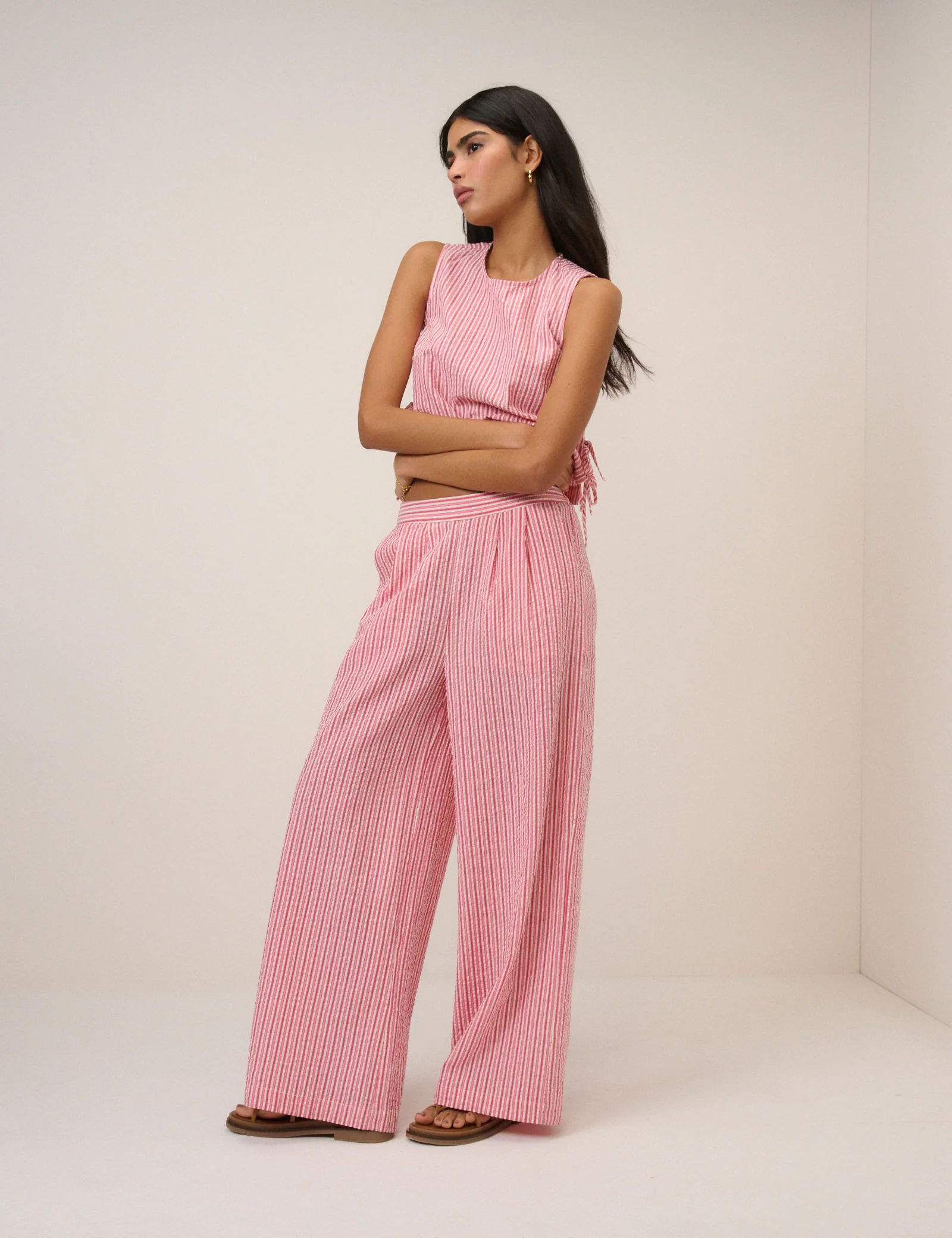 Pink Pinstripe Wide Leg Trousers - Image 2