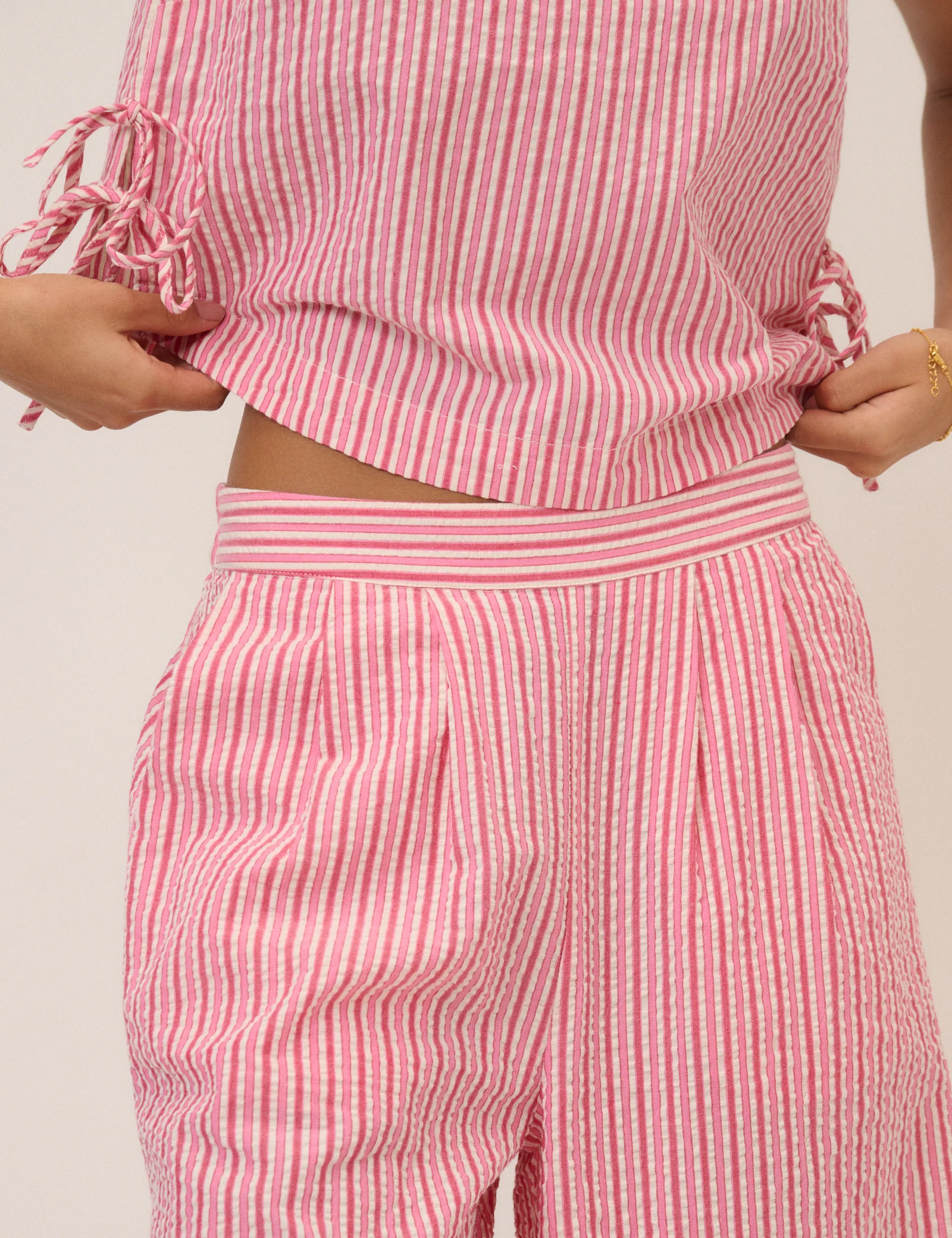Pink Pinstripe Wide Leg Trousers - Image 3