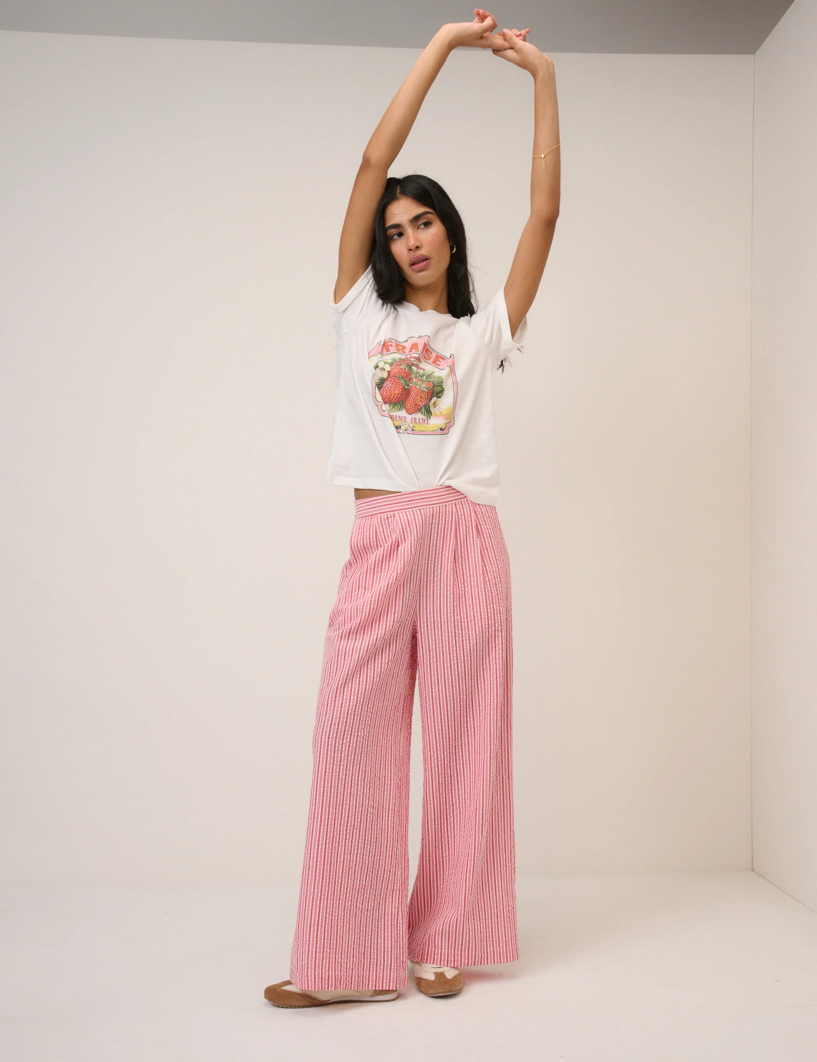 Pink Pinstripe Wide Leg Trousers - Image 4