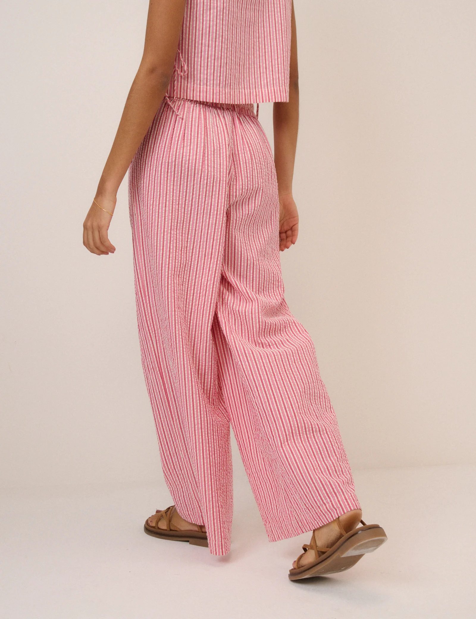 Pink Pinstripe Wide Leg Trousers - Image 6