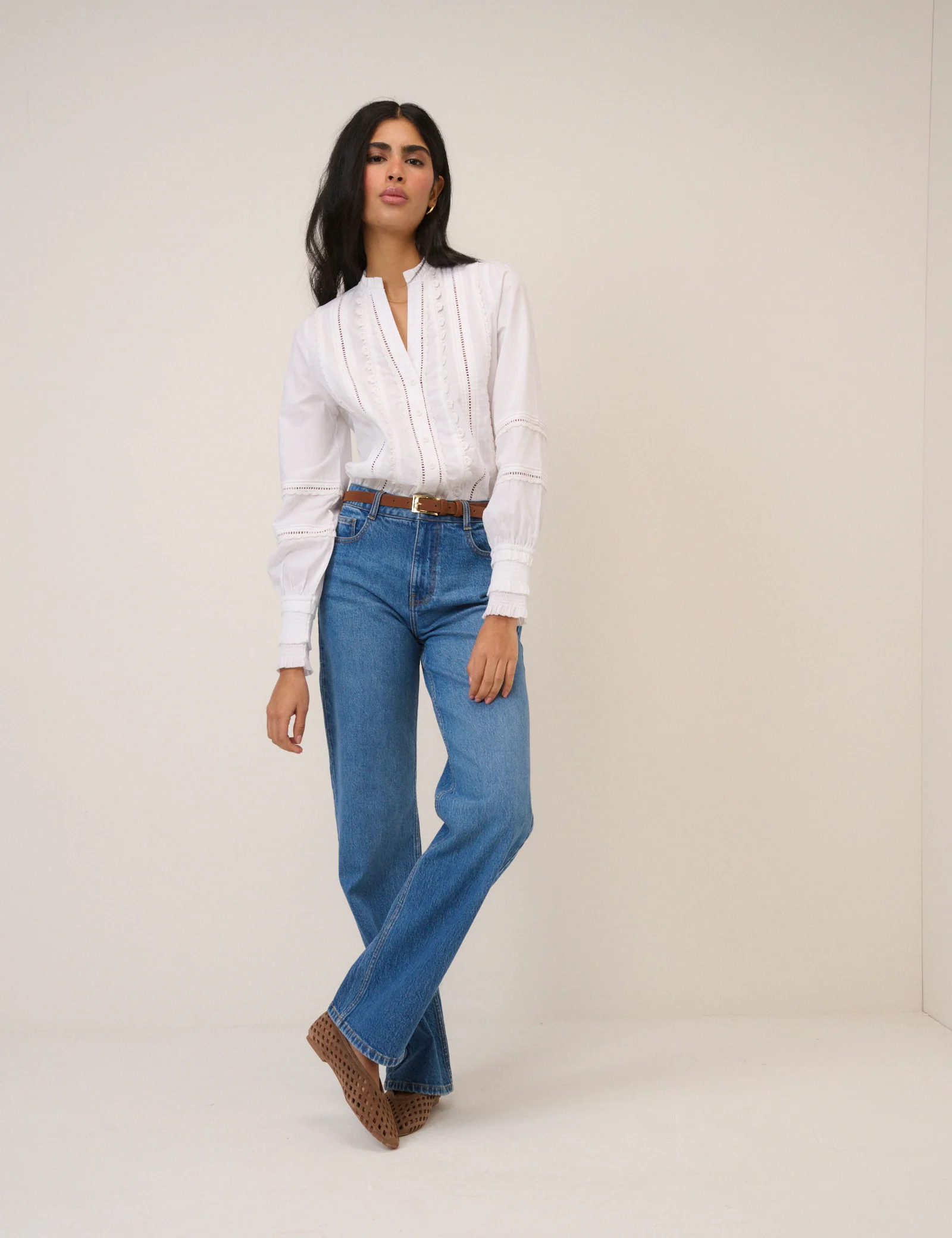 White Lace Trim Blouse - Image 3