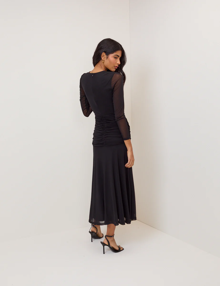 Petite Black Mesh Tammy Midi Dress - Image 5