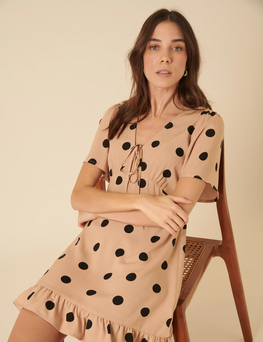 Petite Cream Polka Dot Dalia Mini Dress - Image 2